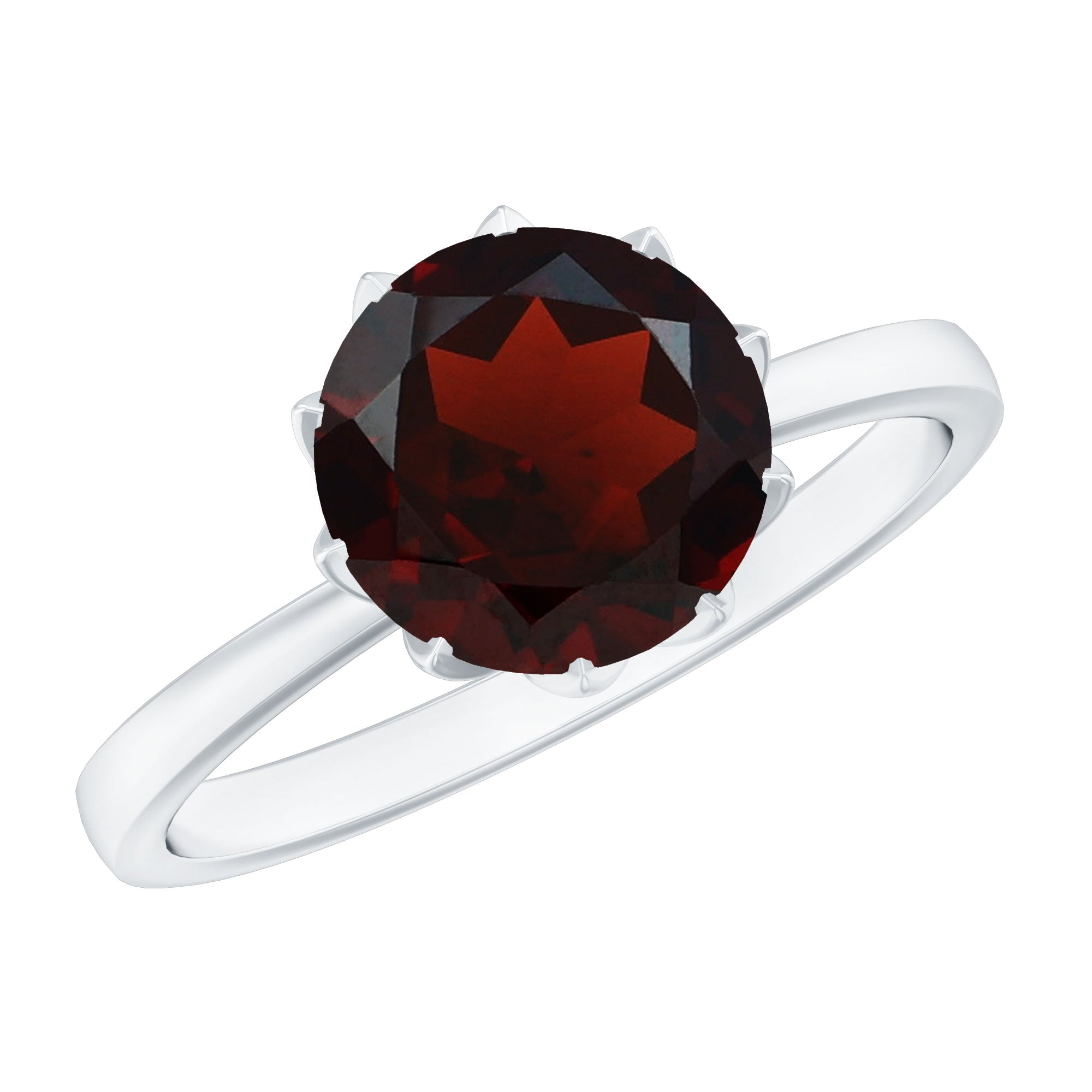 Natural 8mm Garnet Solitaire Engagement Ring