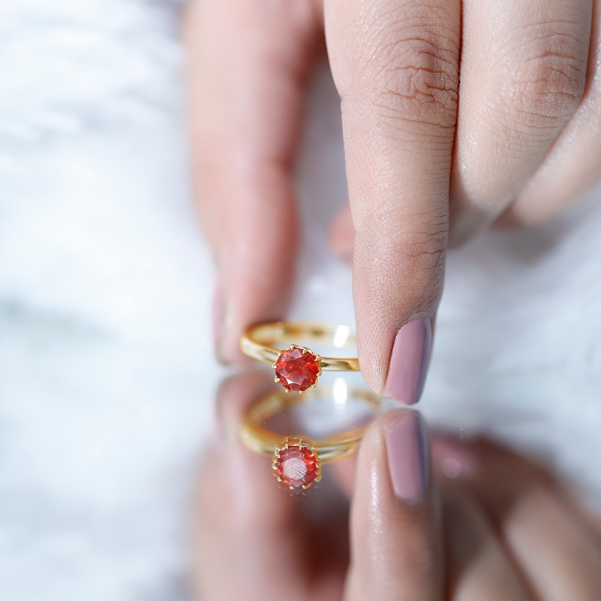 0.75 Carat Round Fire Opal Solitaire Ring in Lotus Basket Setting AAA - Rosec Jewels