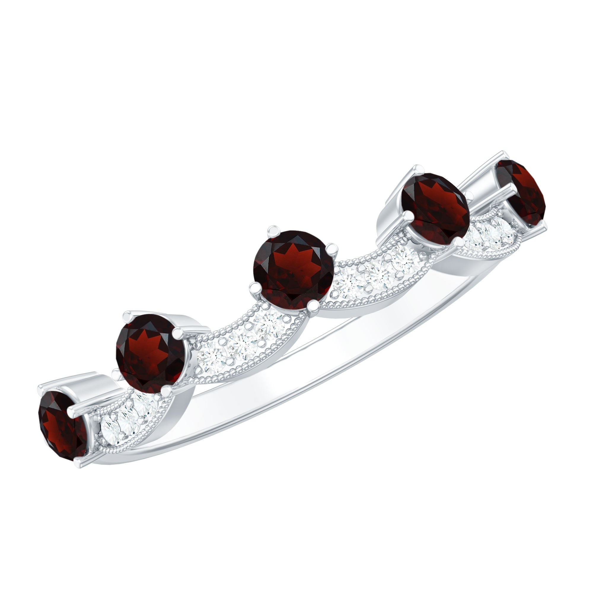 Natural Garnet Diamond Half Eternity Ring for Anniversary AAA - Rosec Jewels