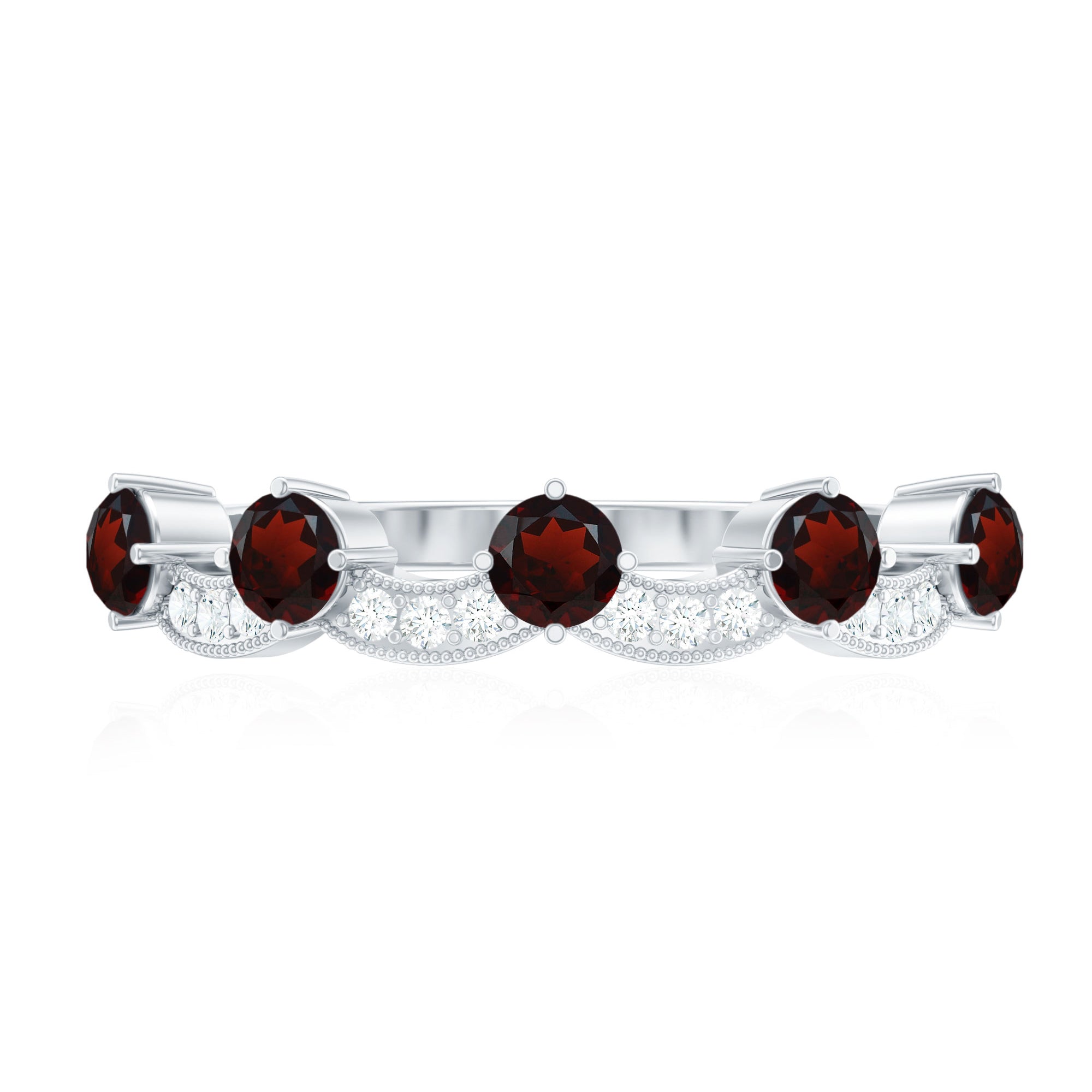 Natural Garnet Diamond Half Eternity Ring for Anniversary AAA - Rosec Jewels
