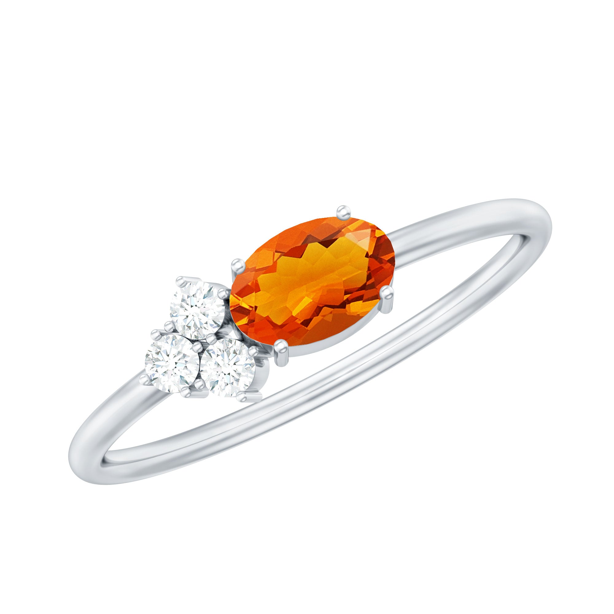 Oval Cut Fire Opal Promise Ring with Diamond Trio