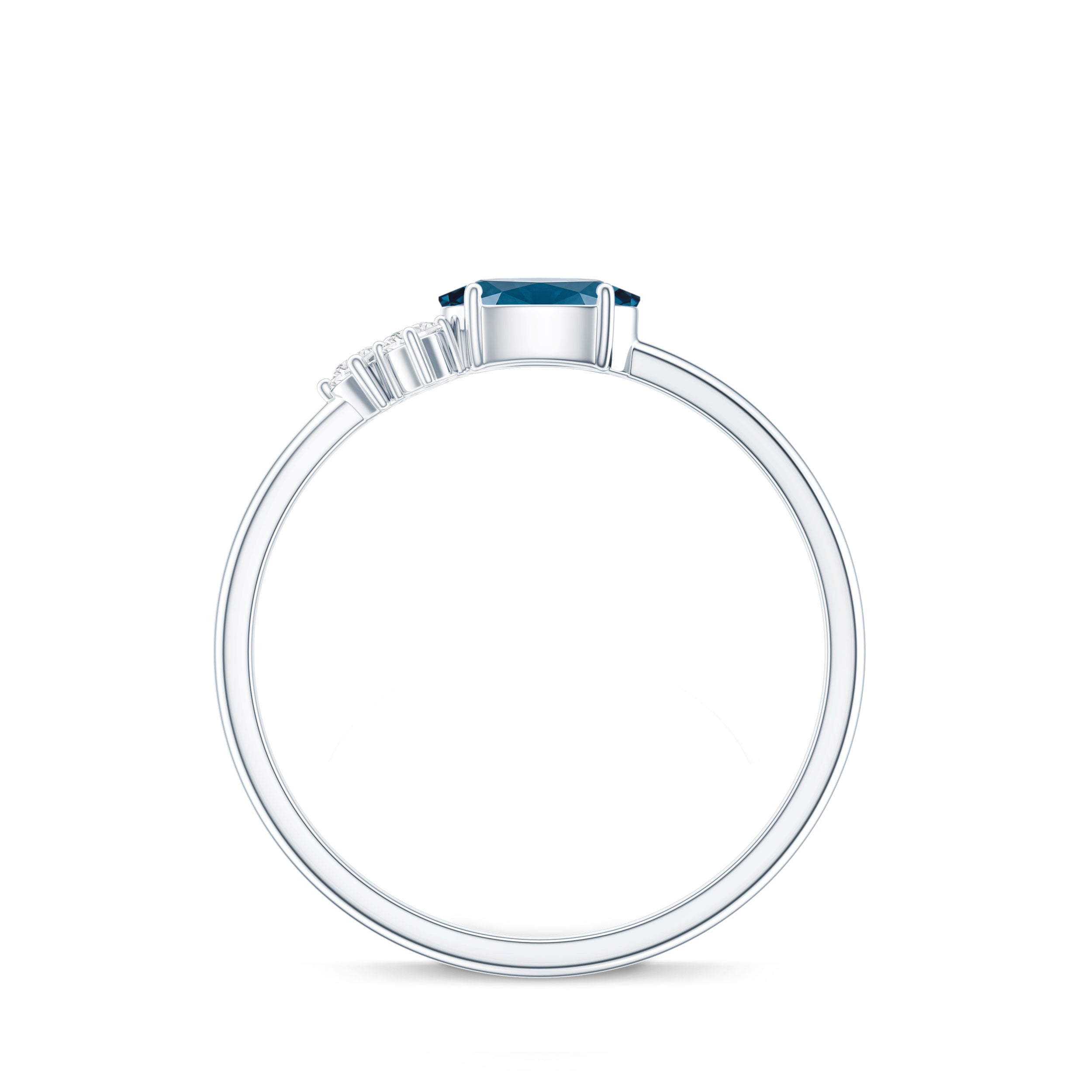 0.4 Carat Oval Cut London Blue Topaz East West Promise Ring with Diamond Trio AAA - Rosec Jewels