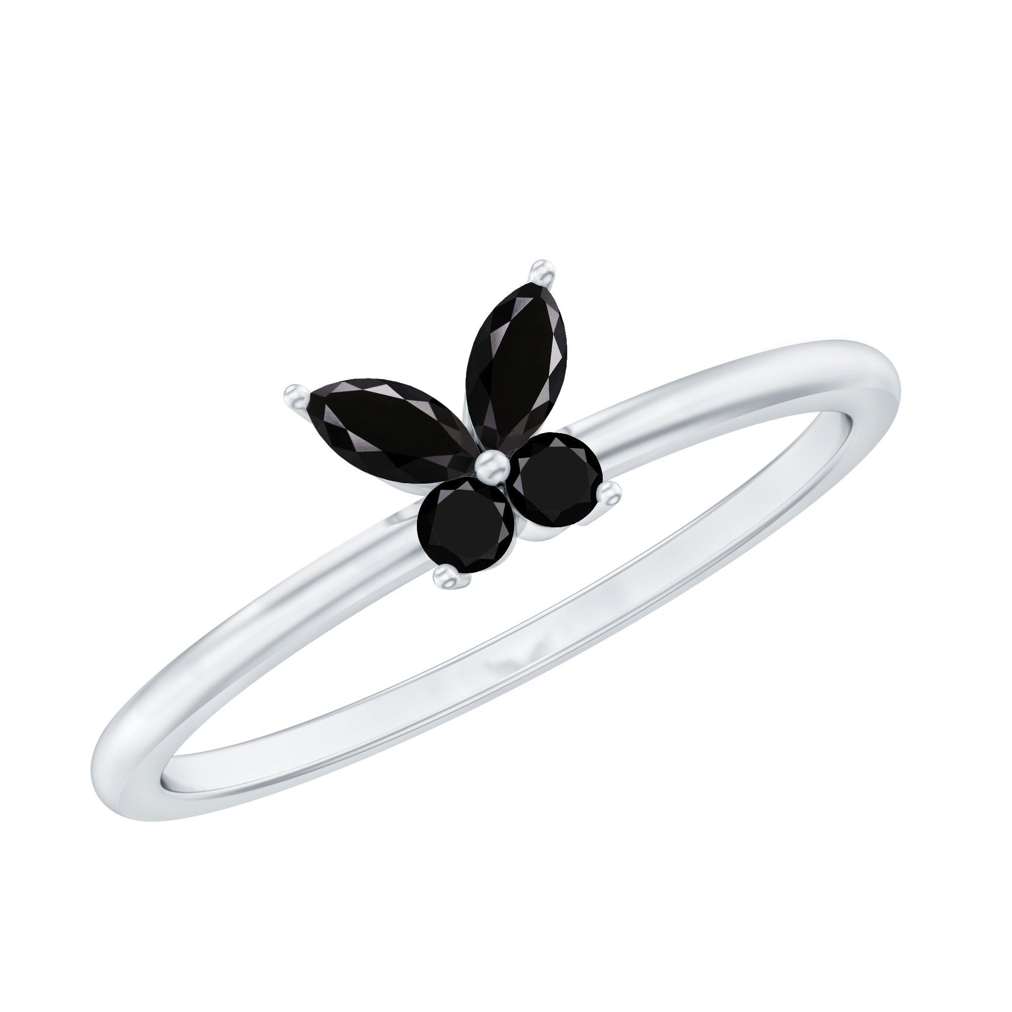 Genuine Black Onyx Butterfly Promise Ring AAA - Rosec Jewels