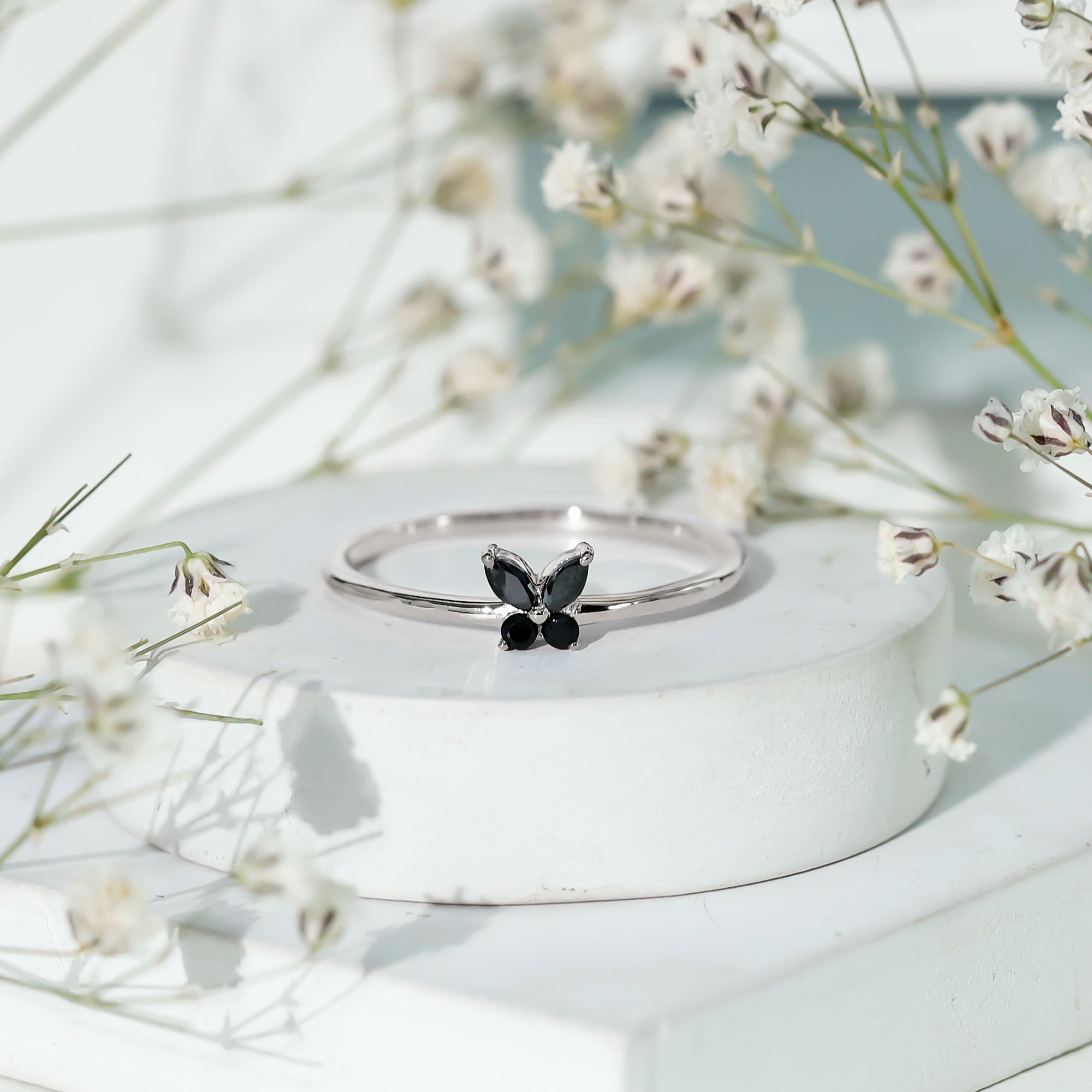 Genuine Black Onyx Butterfly Promise Ring AAA - Rosec Jewels