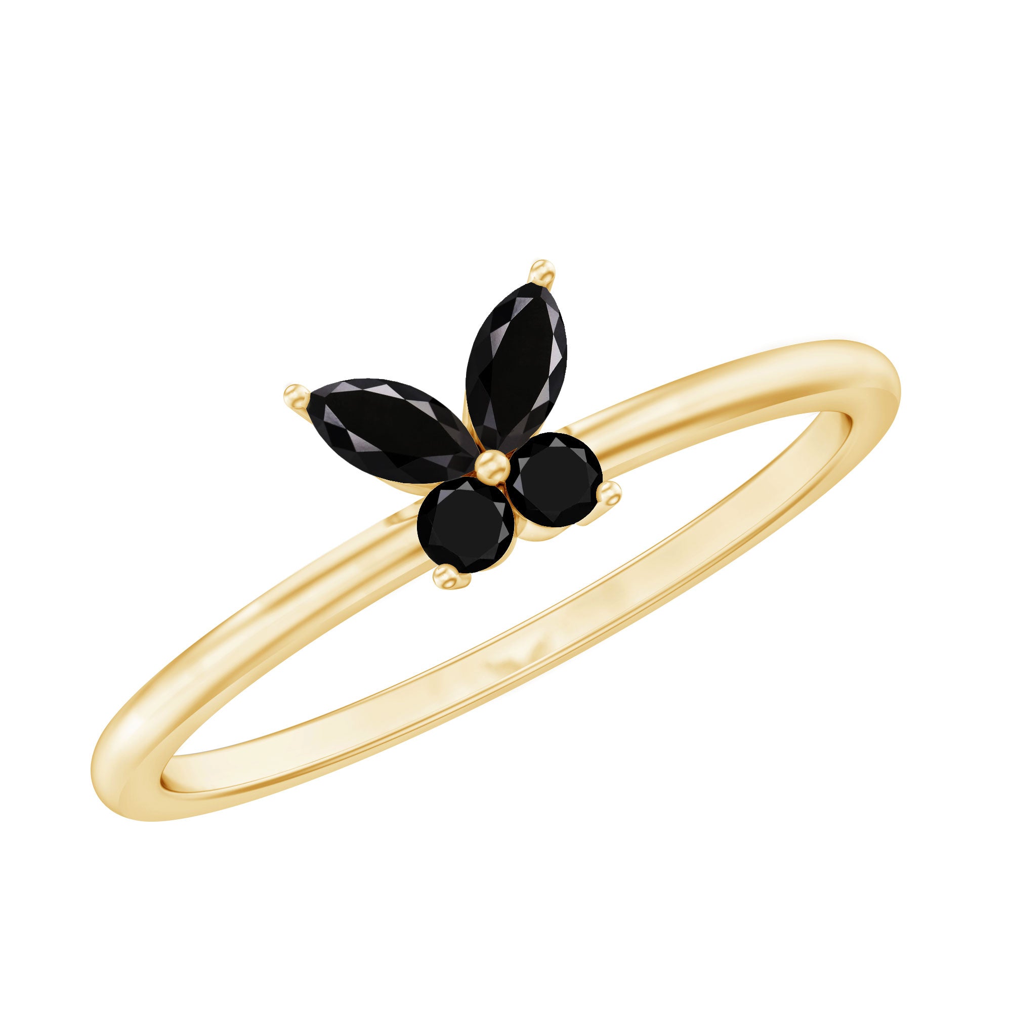 Genuine Black Onyx Butterfly Promise Ring AAA - Rosec Jewels