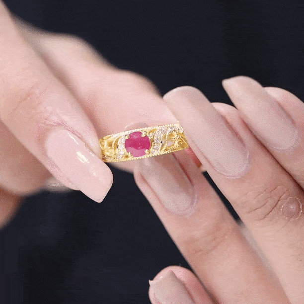 Vintage Style 0.6 Carat Ruby Engagement Ring with Diamond AAA - Rosec Jewels