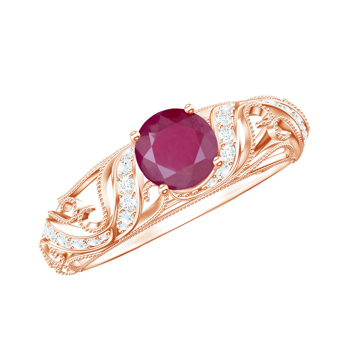Vintage Style 0.6 Carat Ruby Engagement Ring with Diamond AAA - Rosec Jewels