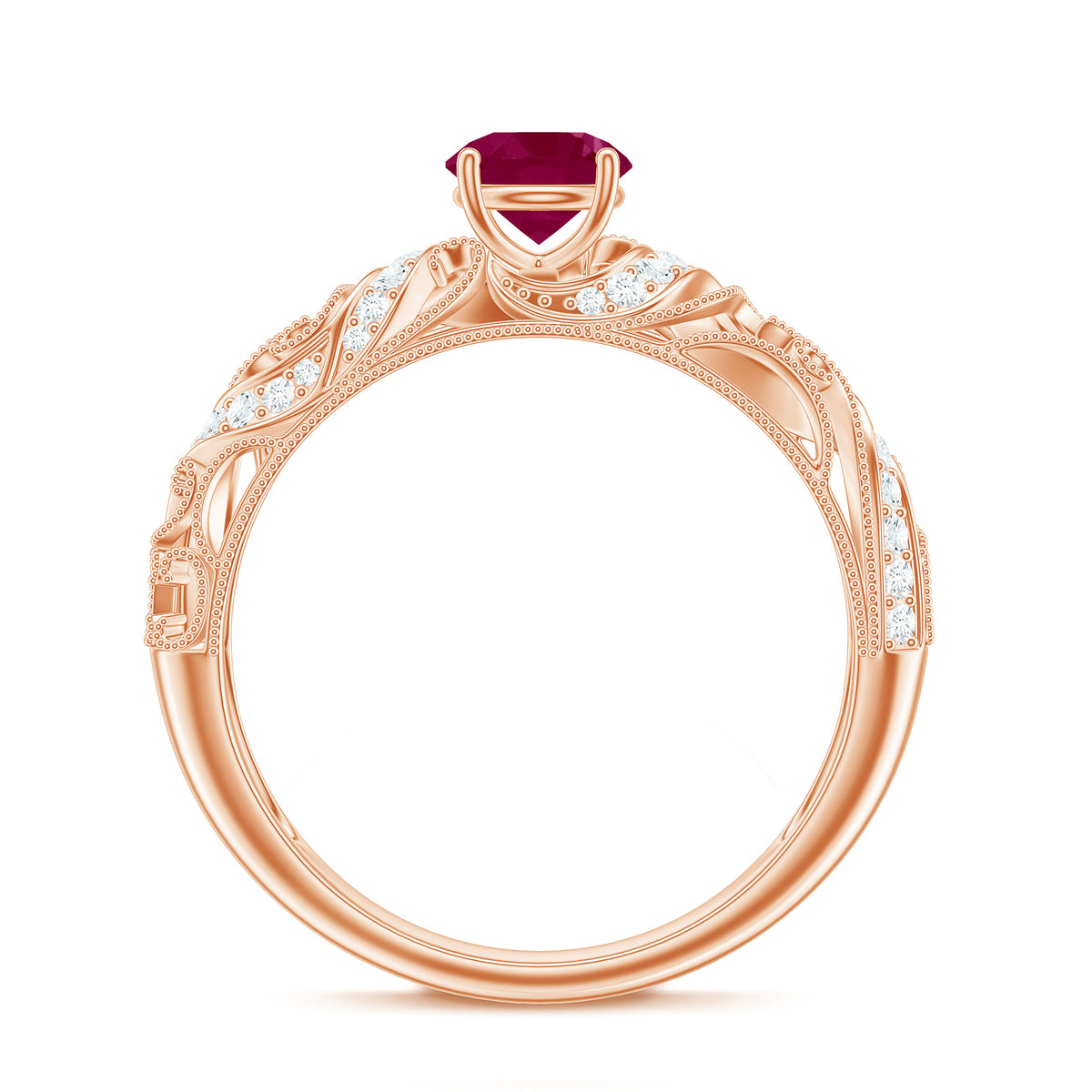 Vintage Style 0.6 Carat Ruby Engagement Ring with Diamond AAA - Rosec Jewels