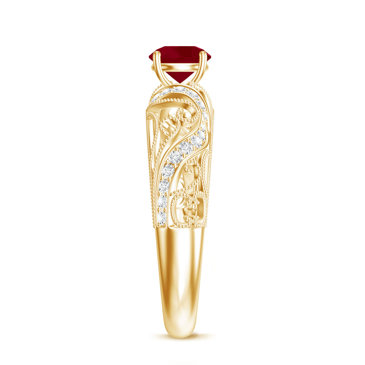 Vintage Style 0.6 Carat Ruby Engagement Ring with Diamond AAA - Rosec Jewels