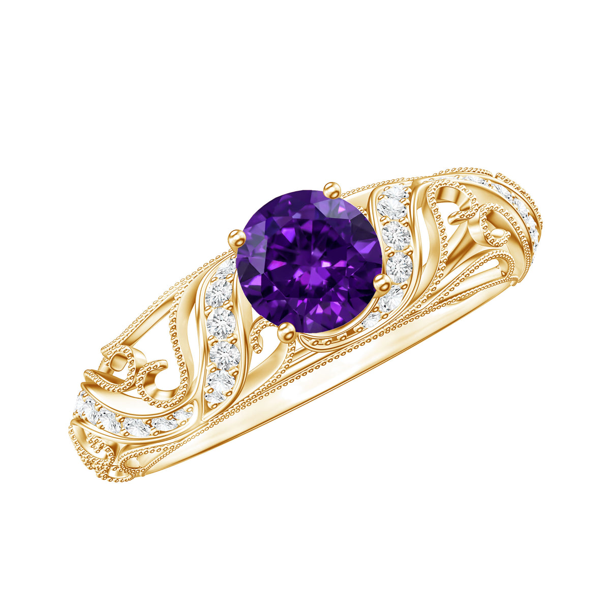 Vintage Inspired 1.2 Carat Amethyst Engagement Ring with Diamond AAA - Rosec Jewels