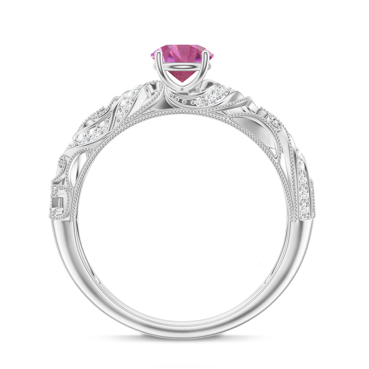 0.4 Carat Vintage Style Pink Tourmaline Engagement Ring with Diamond AAA - Rosec Jewels