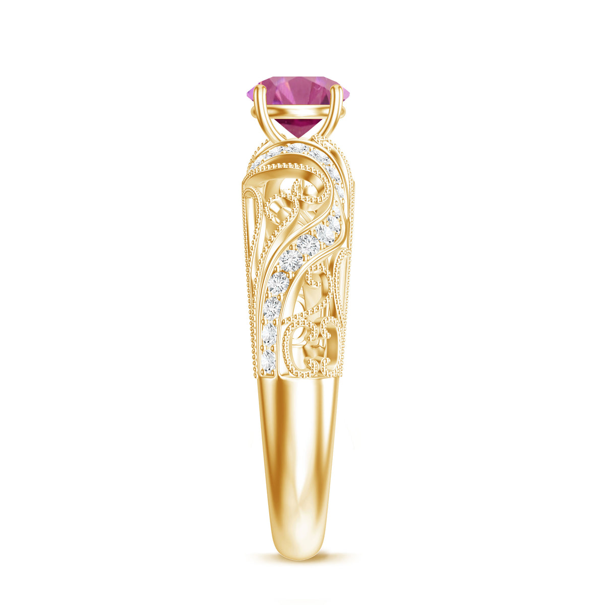 0.4 Carat Vintage Style Pink Tourmaline Engagement Ring with Diamond AAA - Rosec Jewels