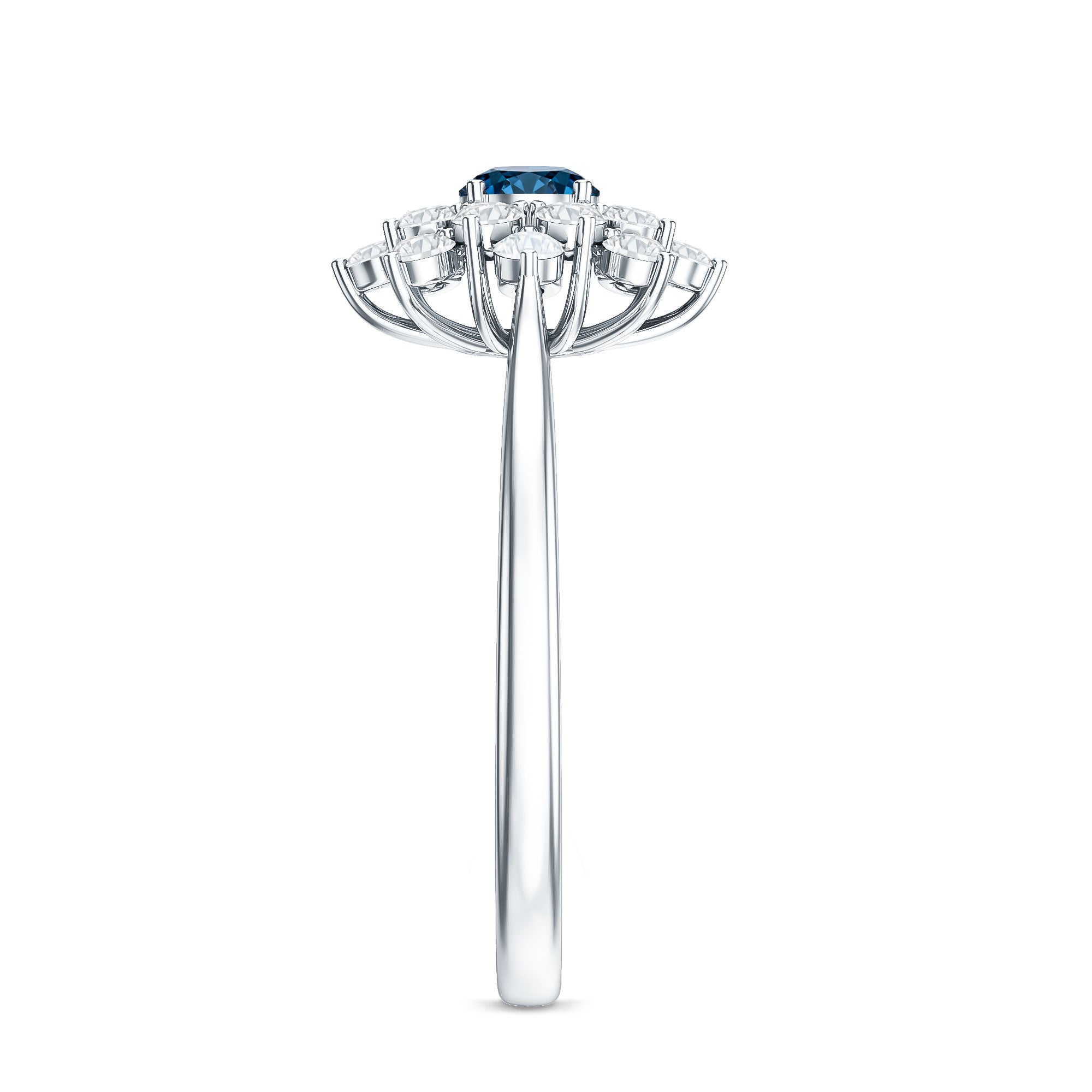 Genuine Round Cut London Blue Topaz Flower Engagement Ring with Diamonds AAA - Rosec Jewels