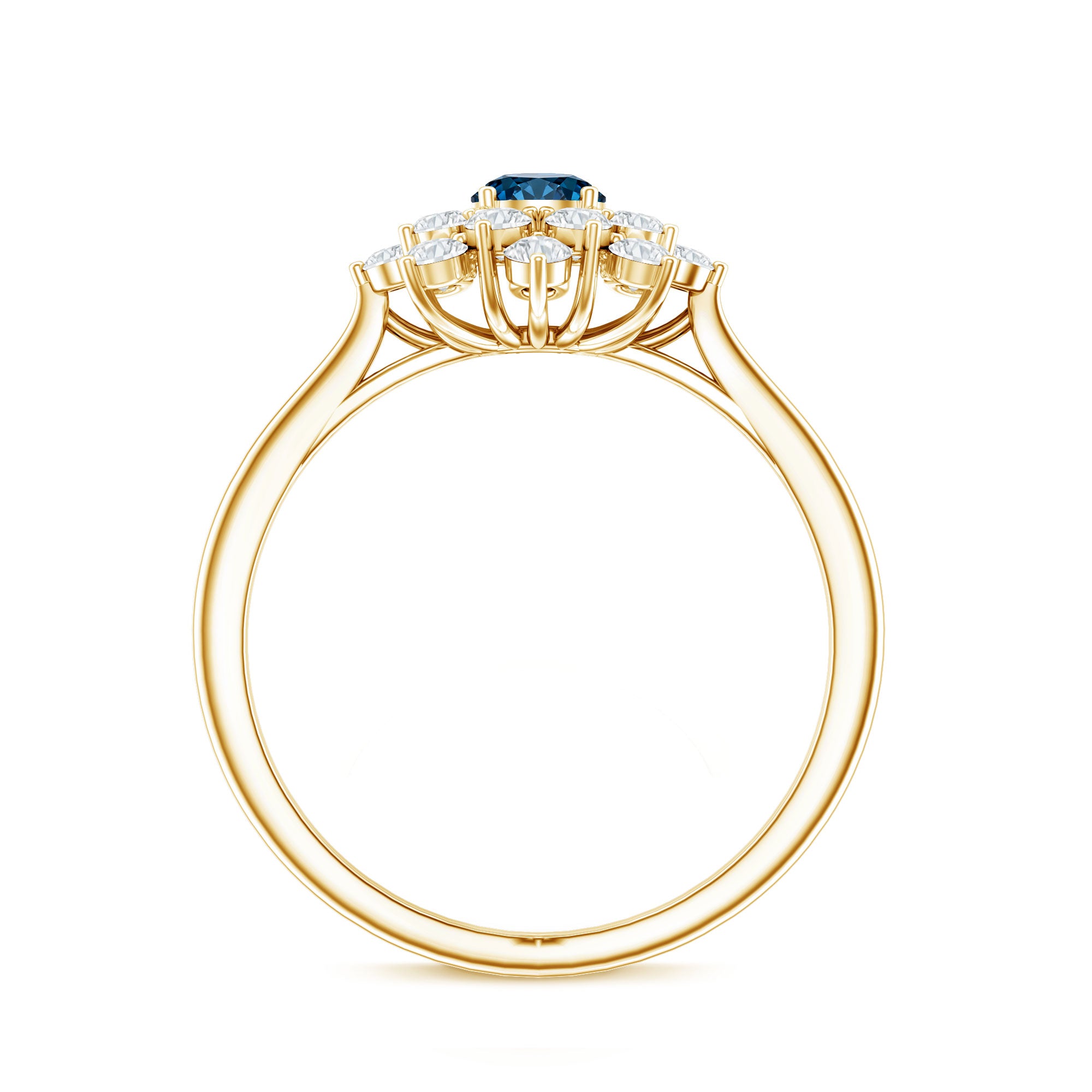 Genuine Round Cut London Blue Topaz Flower Engagement Ring with Diamonds AAA - Rosec Jewels