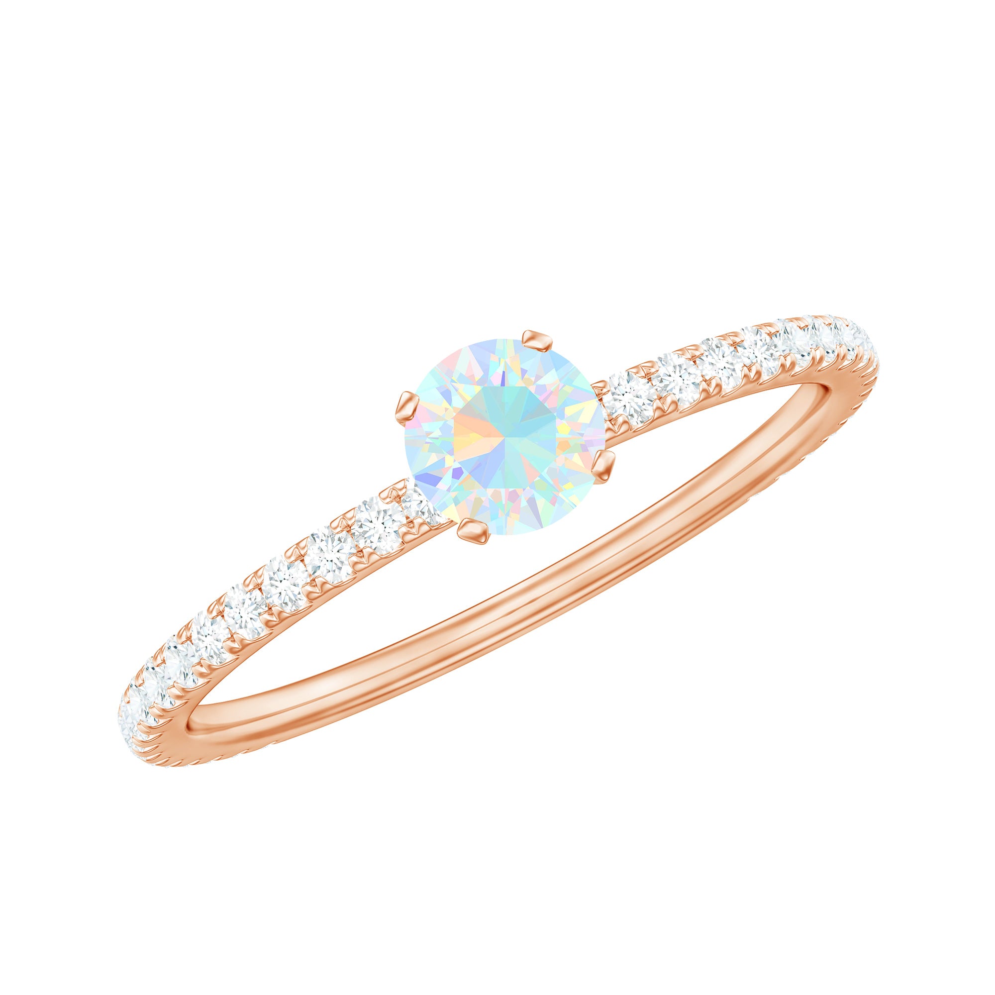 Genuine Ethiopian Opal Promise Ring with Diamond Side Stones AAA - Rosec Jewels
