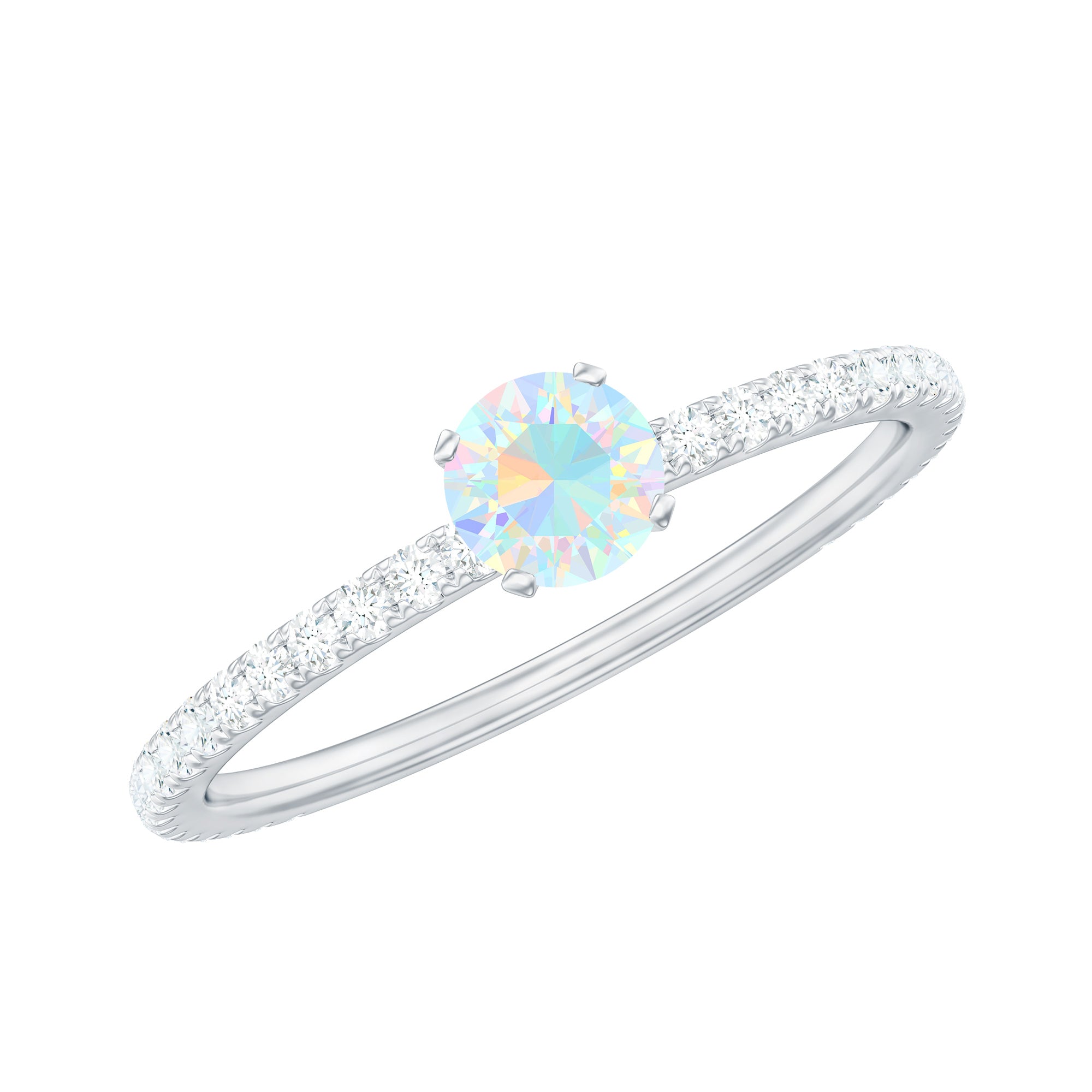 Genuine Ethiopian Opal Promise Ring with Diamond Side Stones AAA - Rosec Jewels