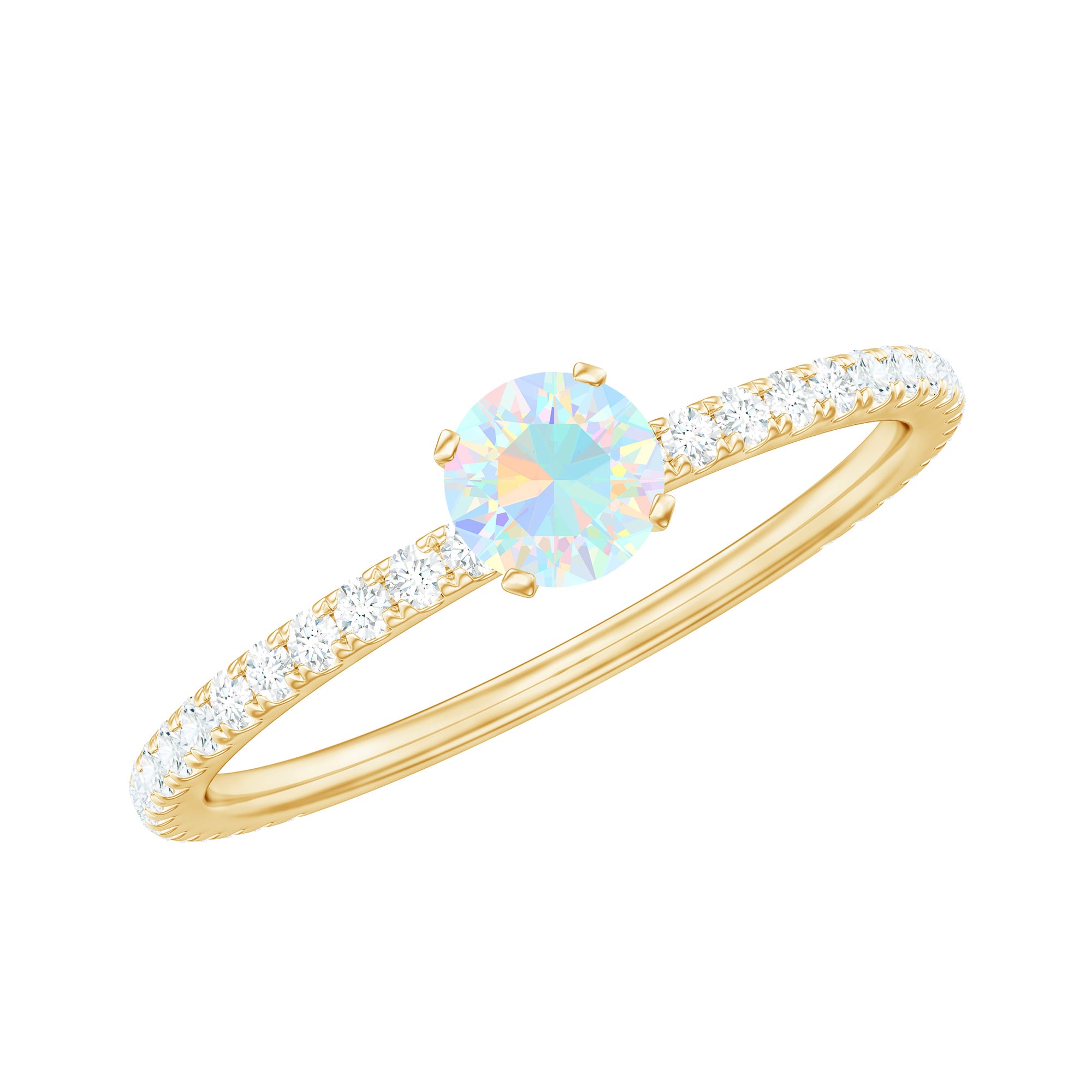 Genuine Ethiopian Opal Promise Ring with Diamond Side Stones AAA - Rosec Jewels