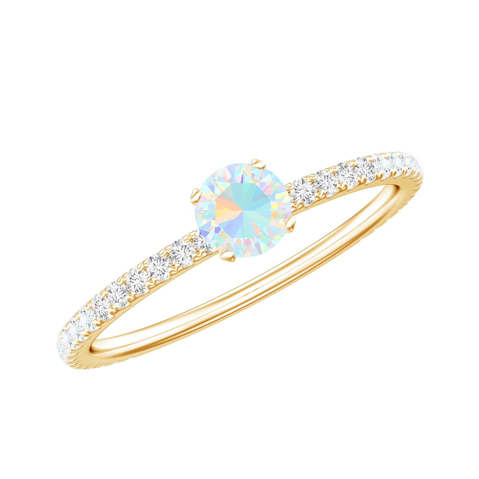 Genuine Ethiopian Opal Promise Ring with Diamond Side Stones AAA - Rosec Jewels