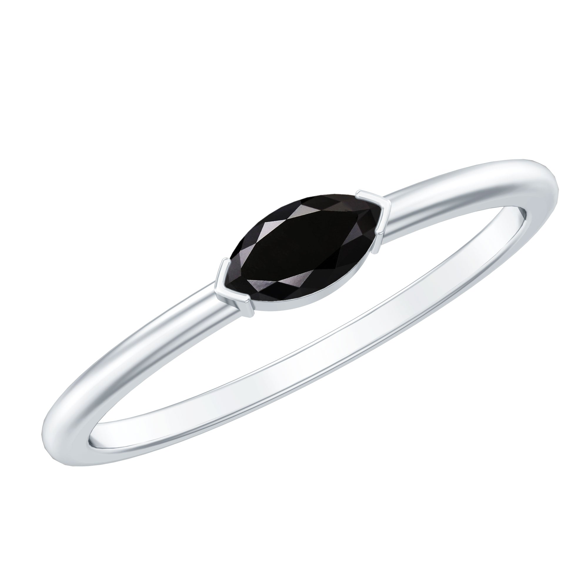 Marquise Shaped Black Onyx Solitaire Promise Ring for Her AAA - Rosec Jewels