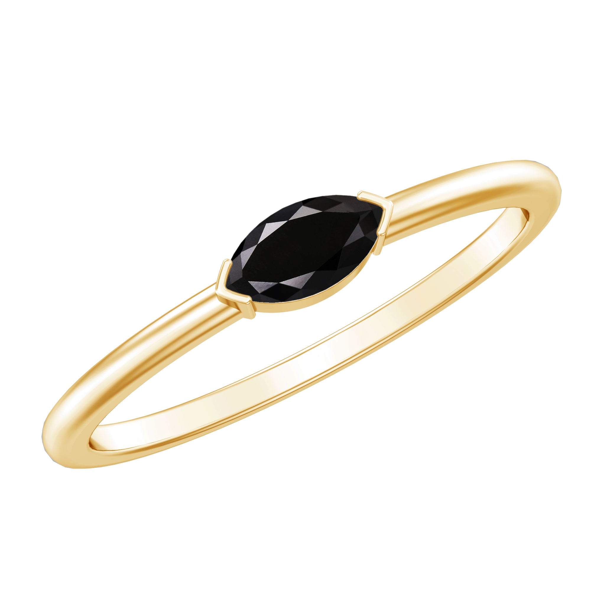 Marquise Shaped Black Onyx Solitaire Promise Ring for Her AAA - Rosec Jewels