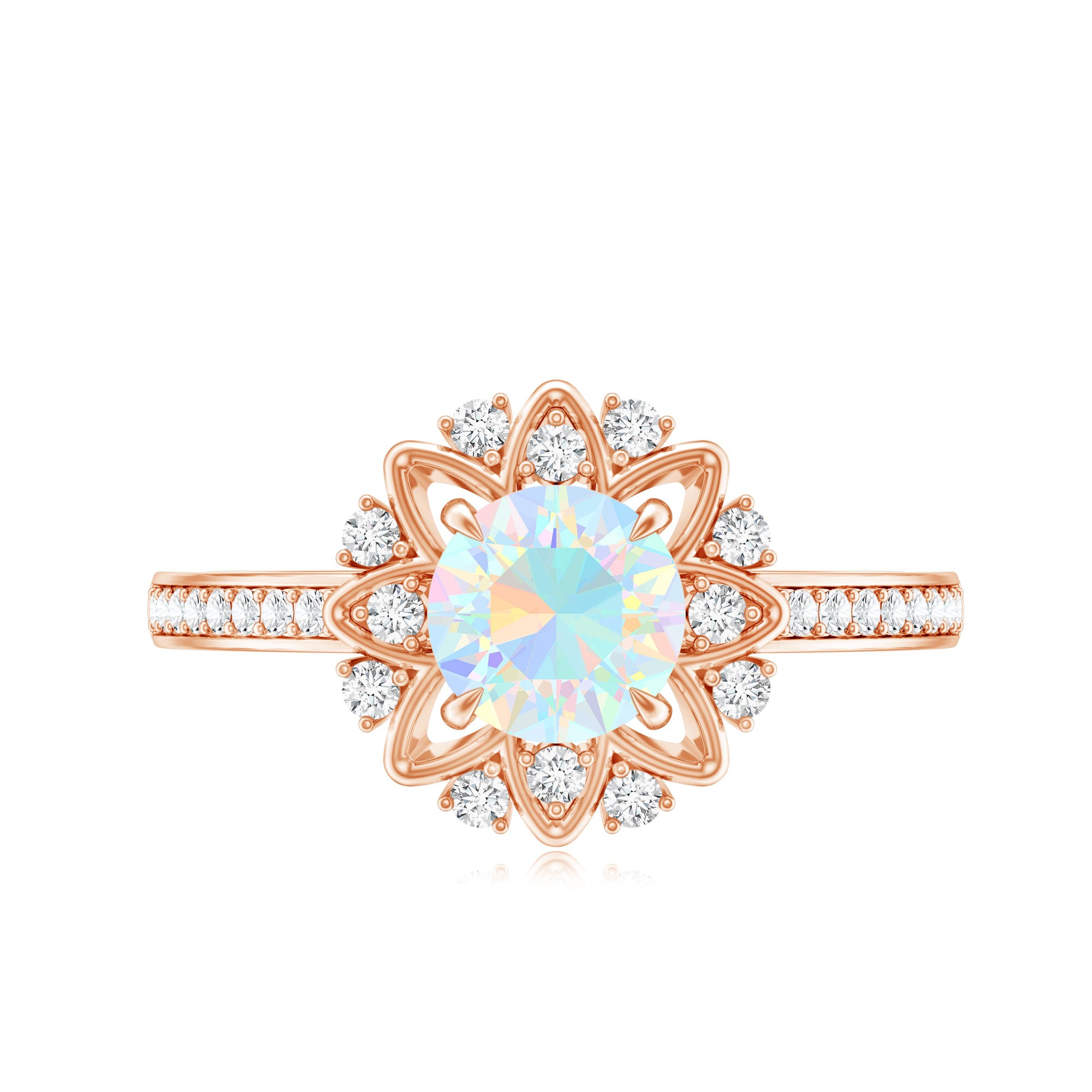 Genuine Ethiopian Opal Flower Engagement Ring with Diamond AAA - Rosec Jewels