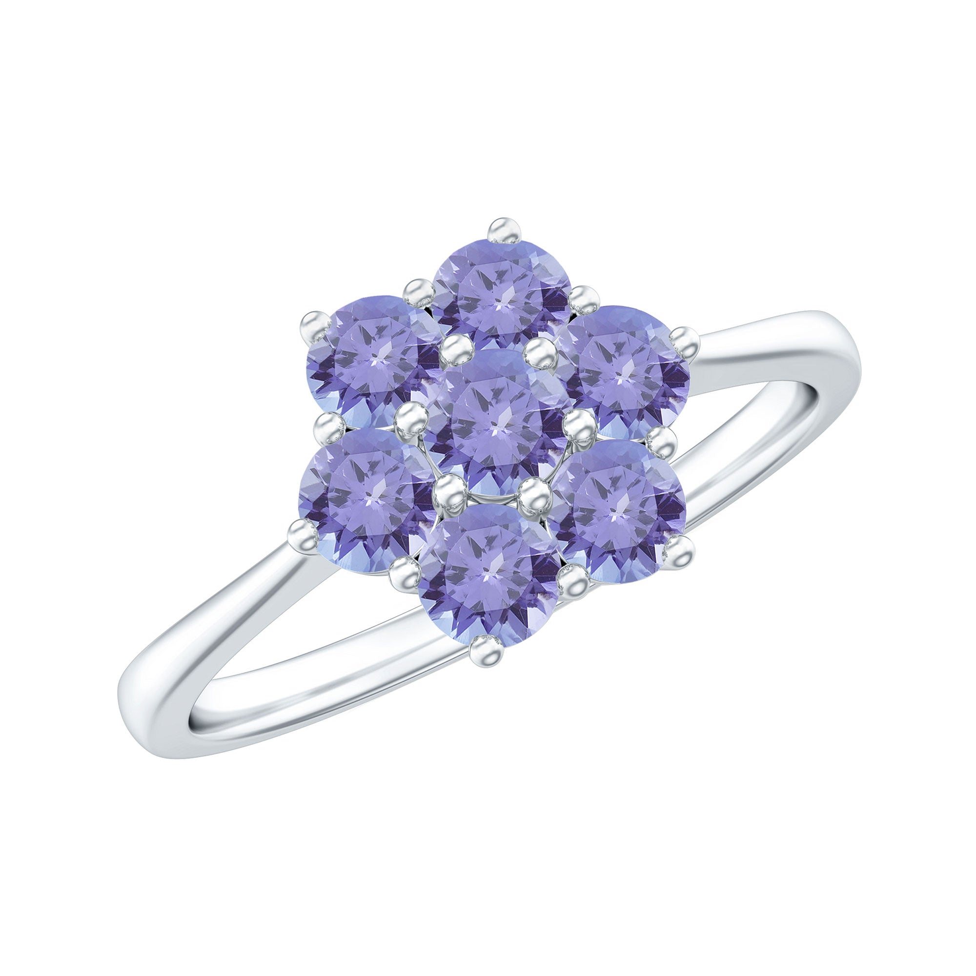 1 CT Round Shape Tanzanite Cluster Flower Ring