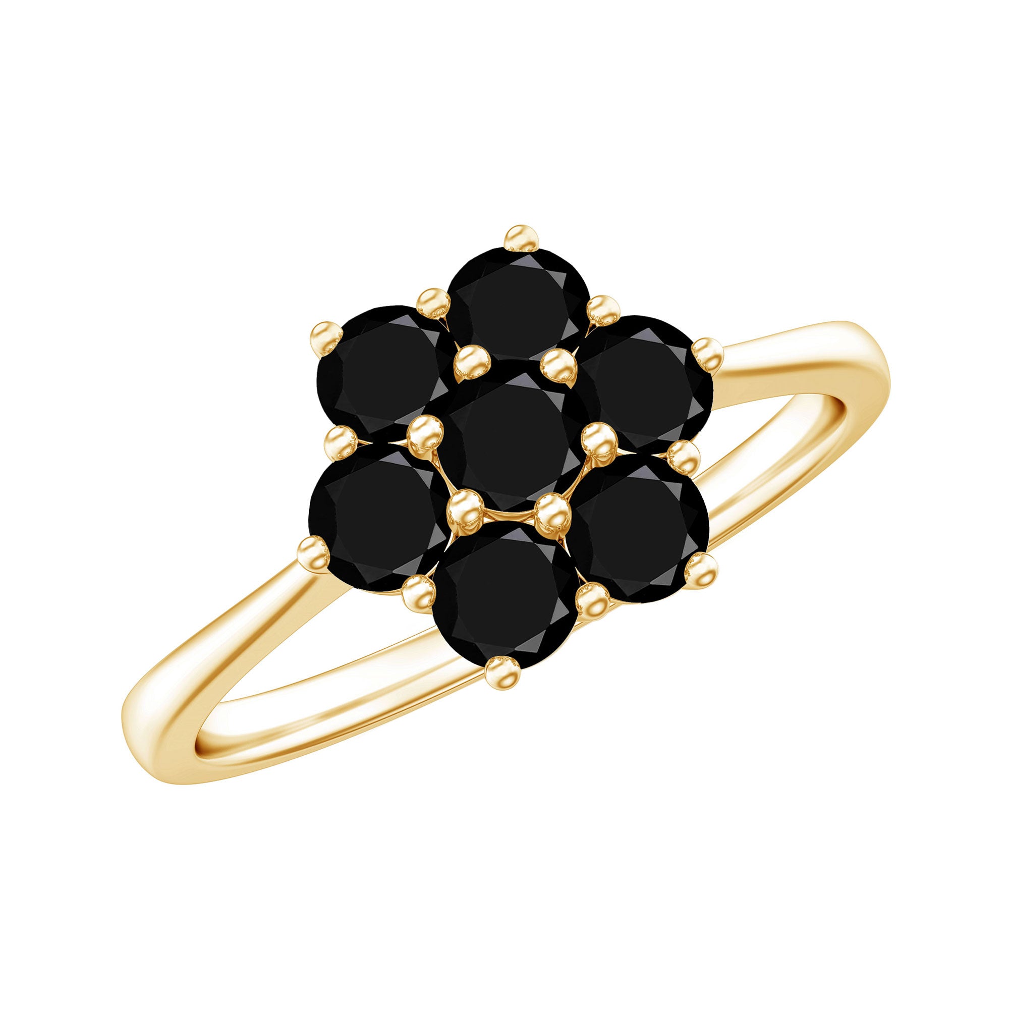 Natural Black Spinel Flower Engagement Ring with Certificate AAA - Rosec Jewels
