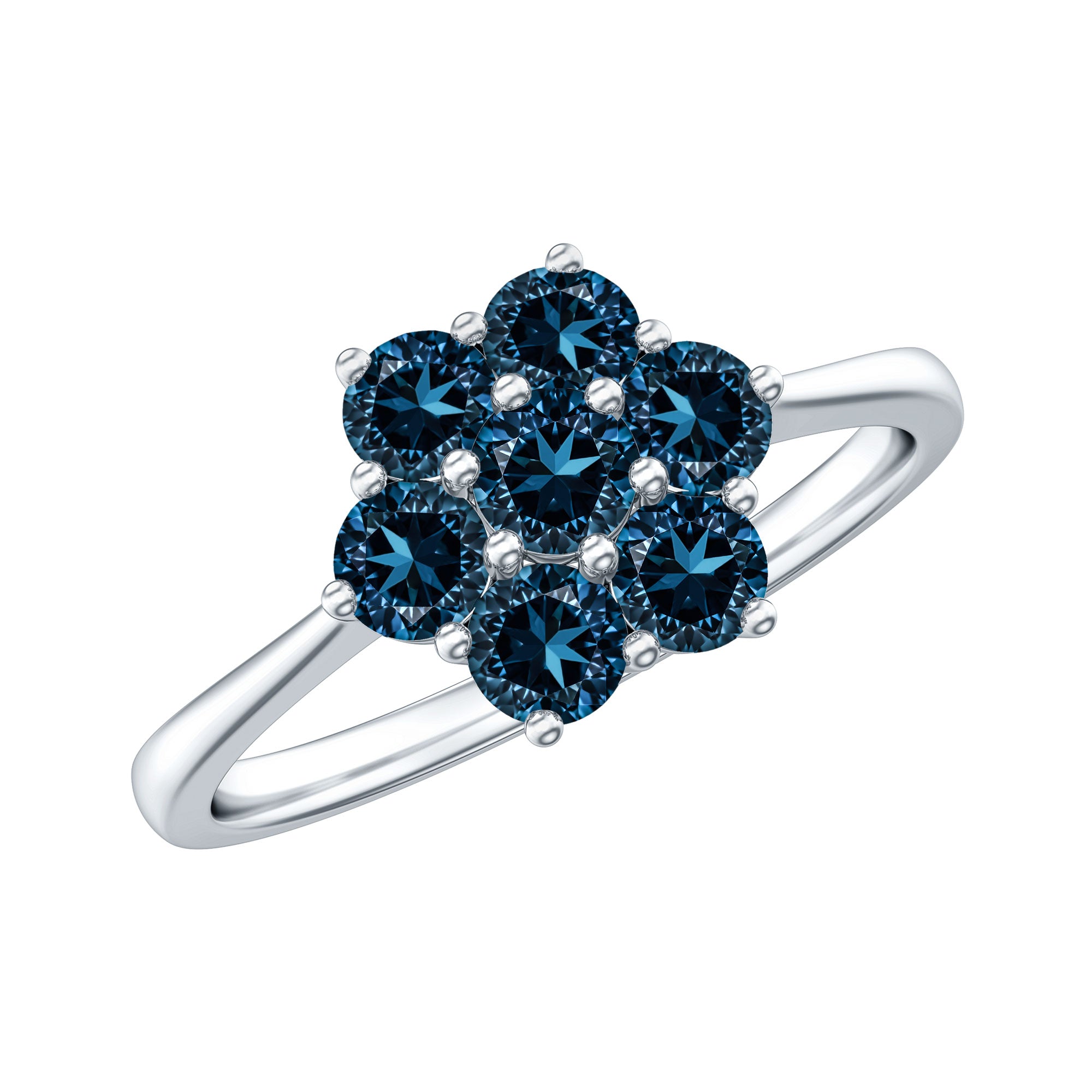 Genuine London Blue Topaz Flower Engagement Ring With Certificate AAA - Rosec Jewels