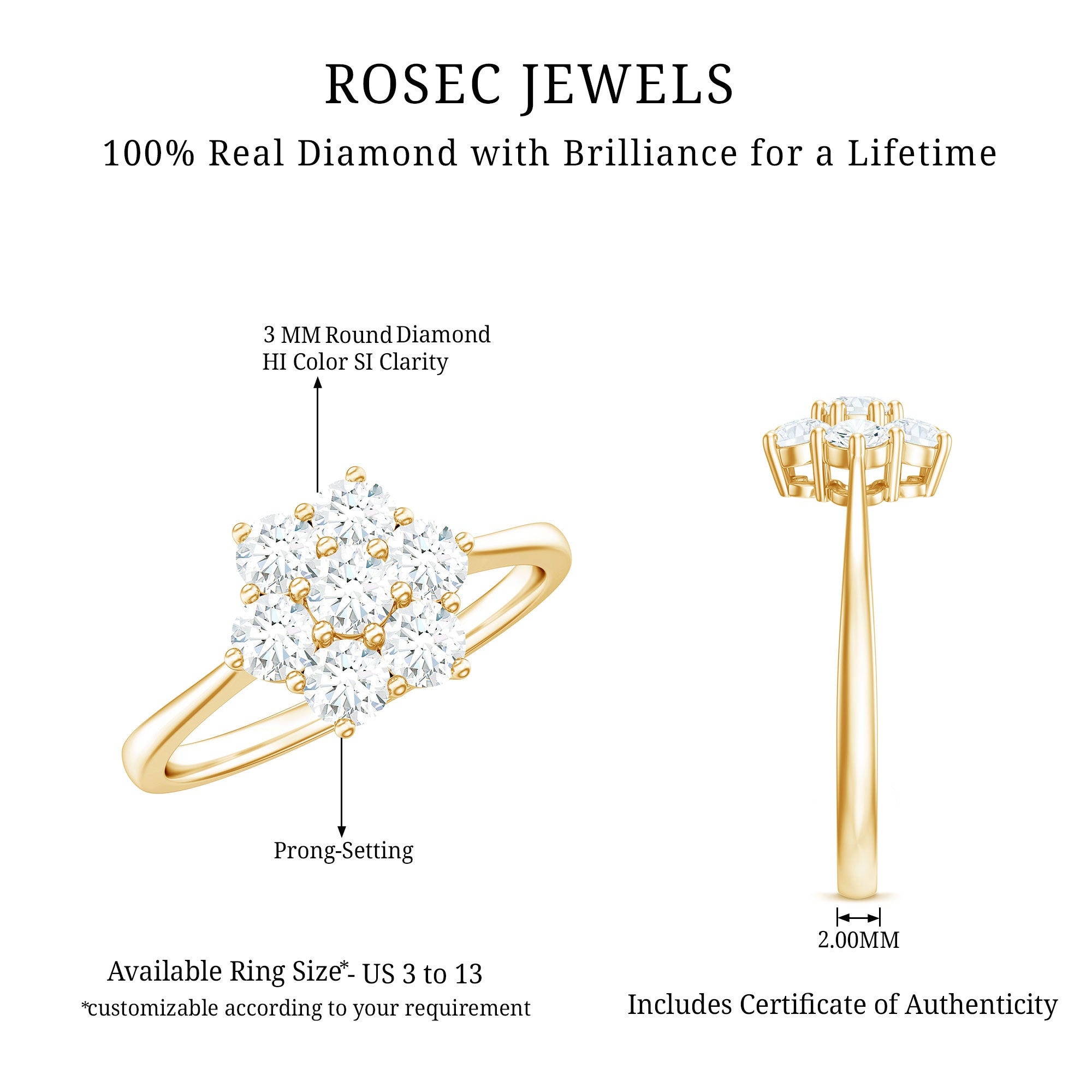 Rosec Jewels-Natural Diamond Flower Cluster Engagement Ring for Women