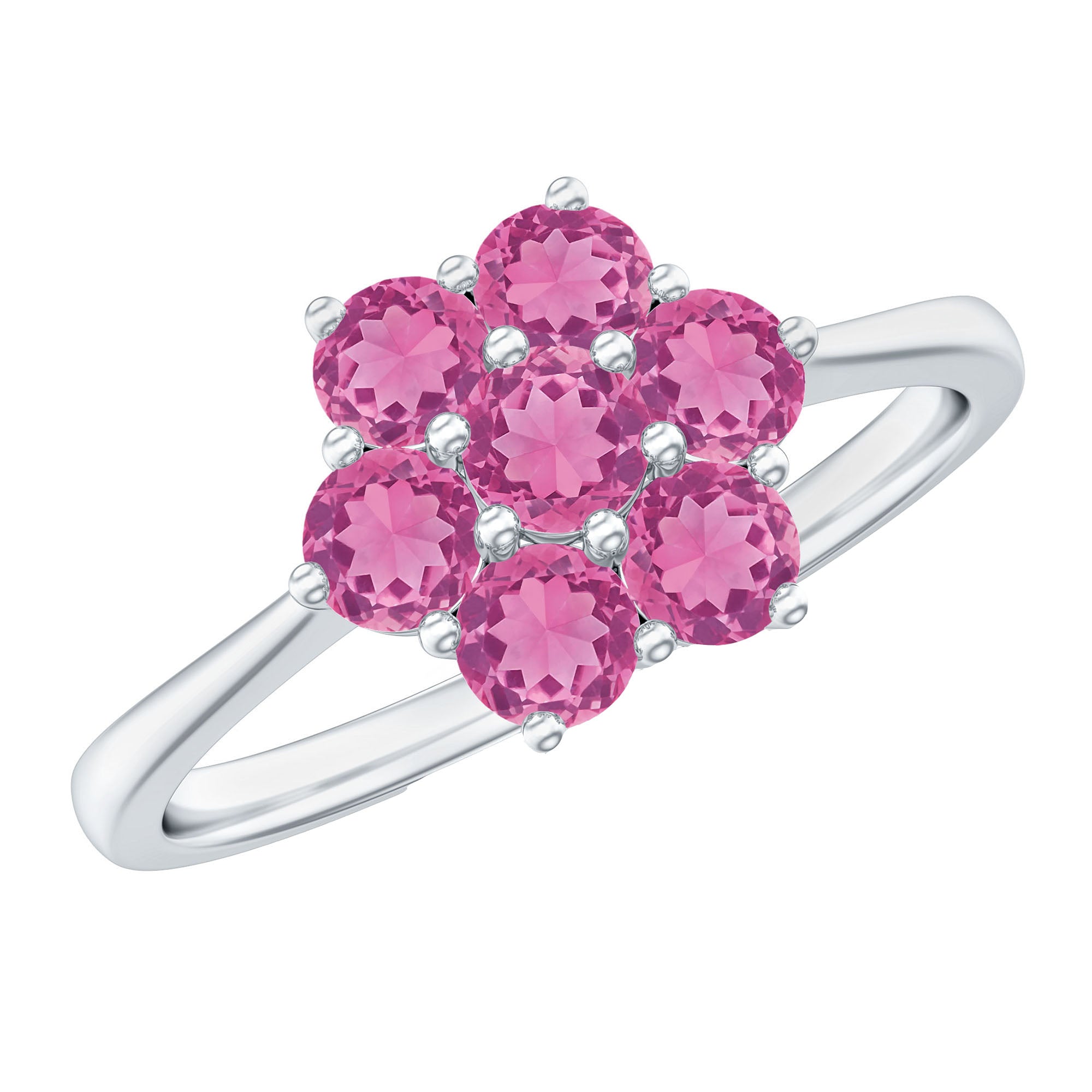 Rosec Jewels-Round Shape Pink Tourmaline Flower Engagement Ring