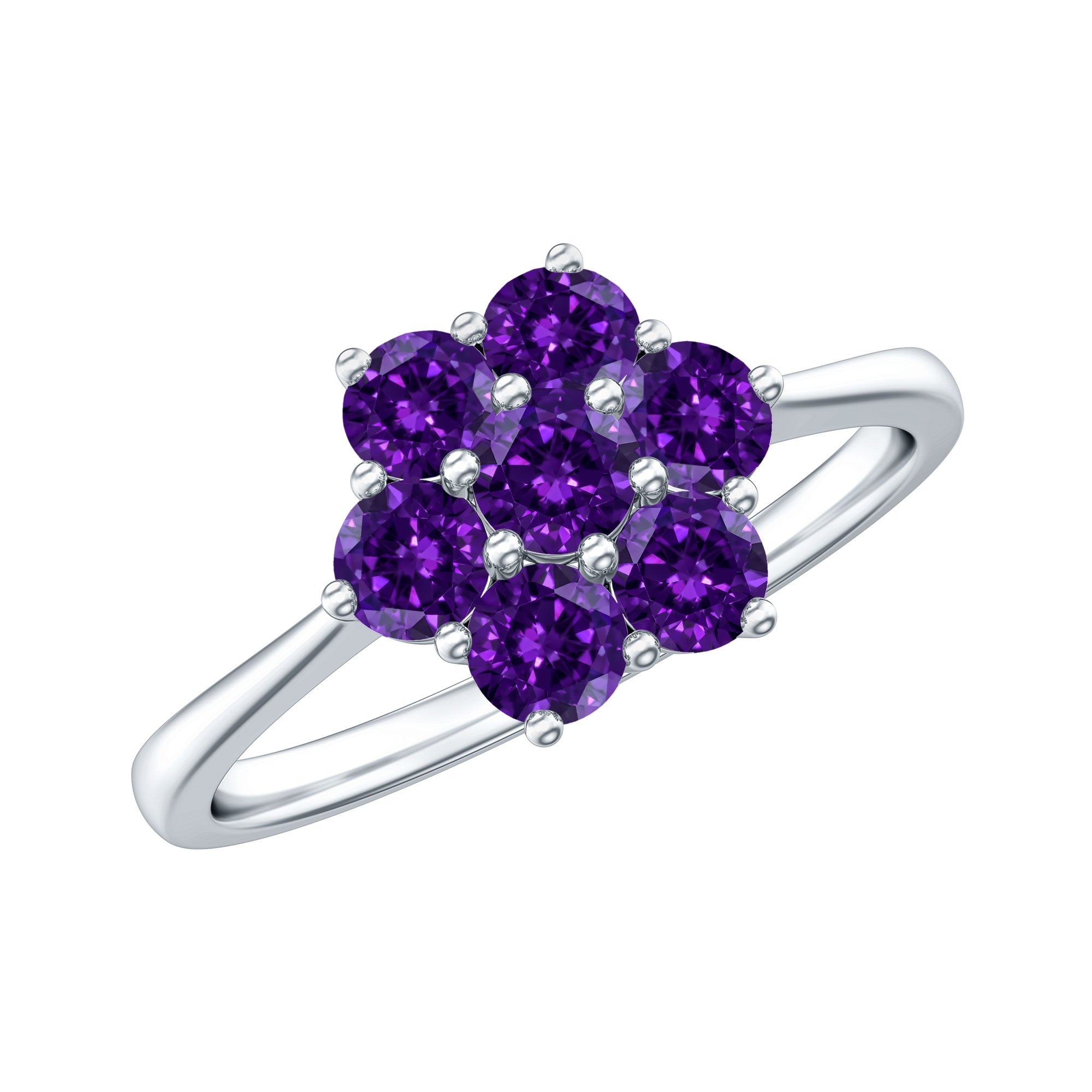 Round Shape Amethyst Cluster Flower Ring for Women AAA - Rosec Jewels