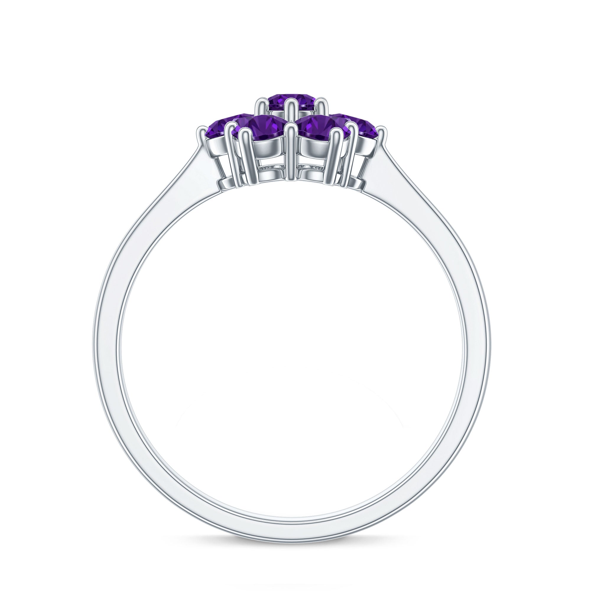 Round Shape Amethyst Cluster Flower Ring for Women AAA - Rosec Jewels