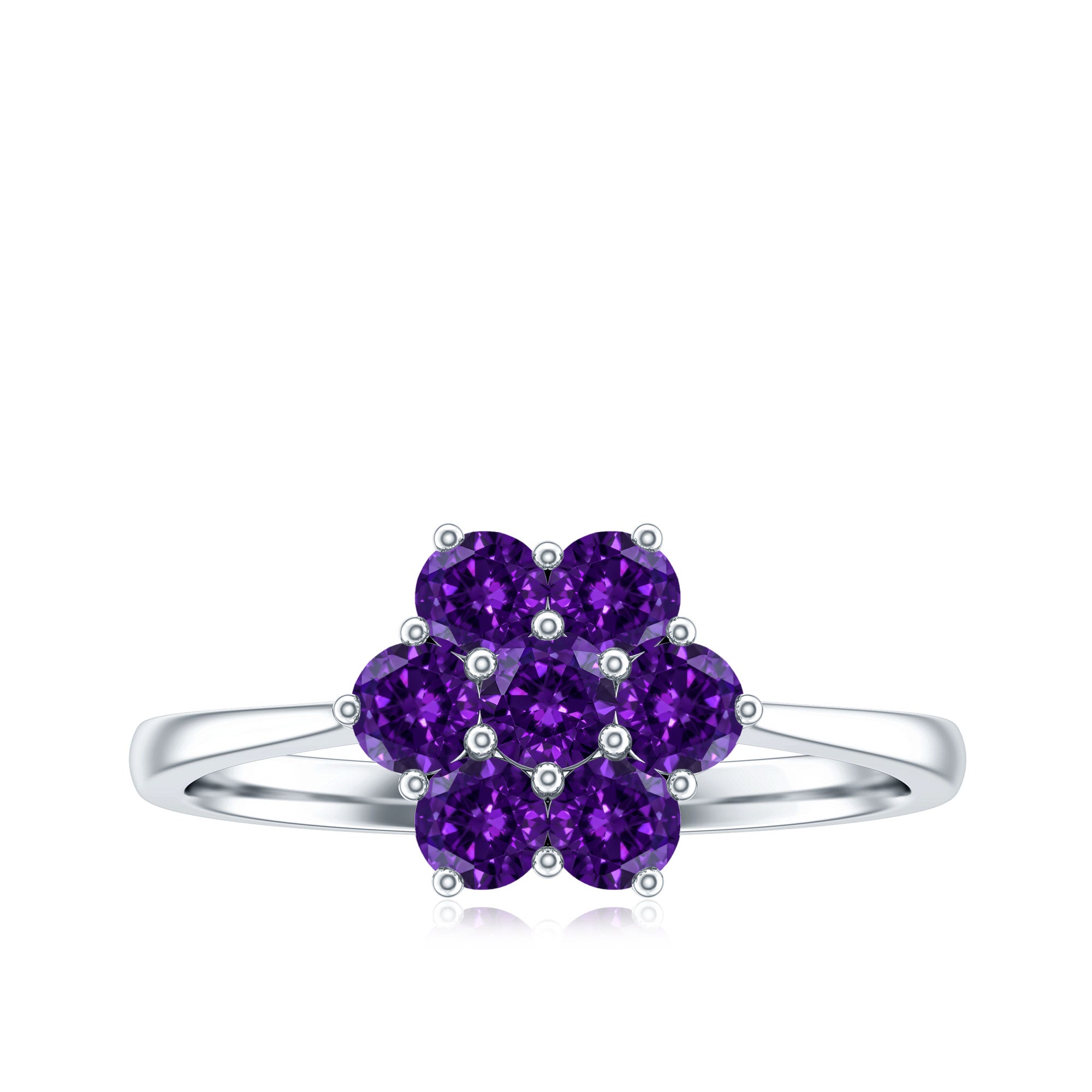 Round Shape Amethyst Cluster Flower Ring for Women AAA - Rosec Jewels