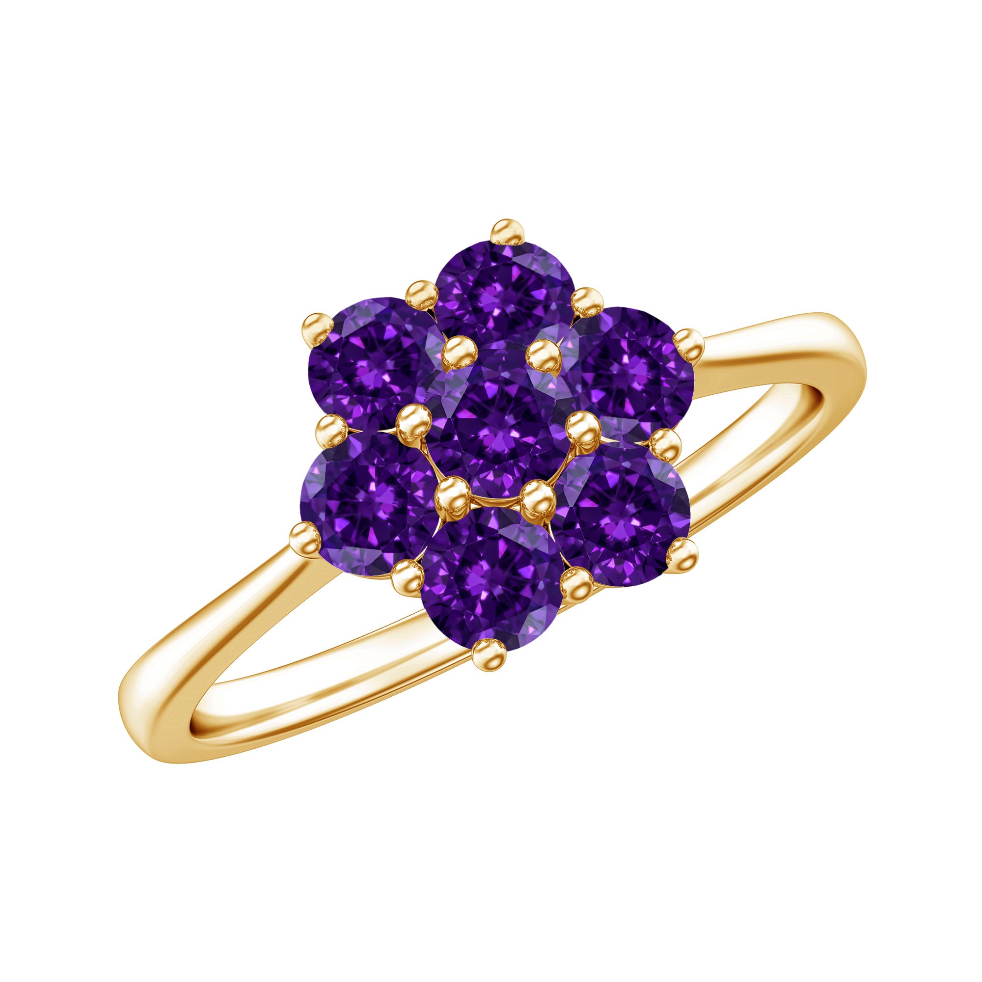 Round Shape Amethyst Cluster Flower Ring for Women AAA - Rosec Jewels