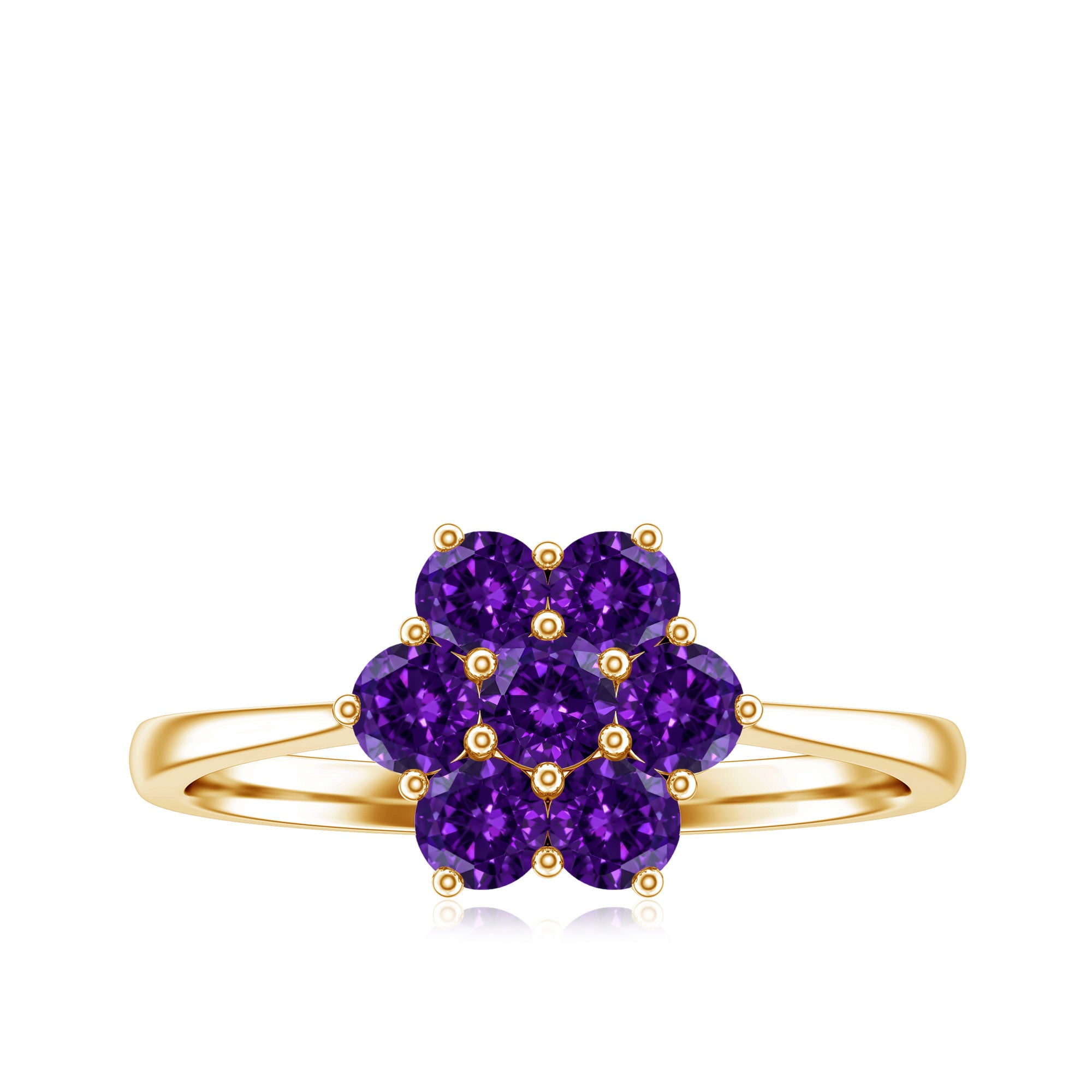 Round Shape Amethyst Cluster Flower Ring for Women AAA - Rosec Jewels