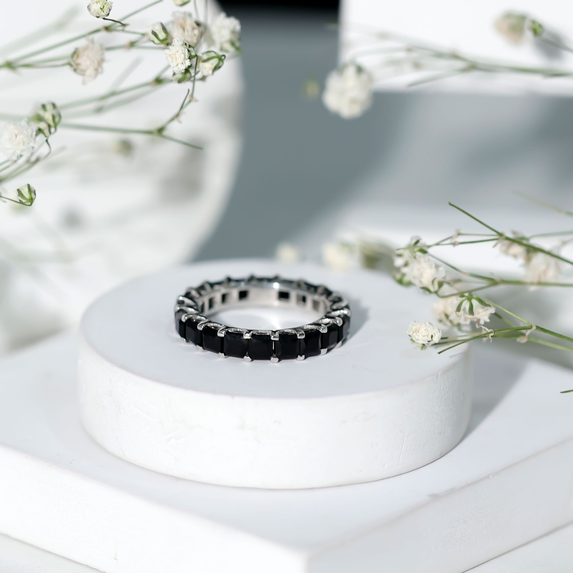 Princess Cut Black Onyx Full Eternity Wedding Band AAA - Rosec Jewels
