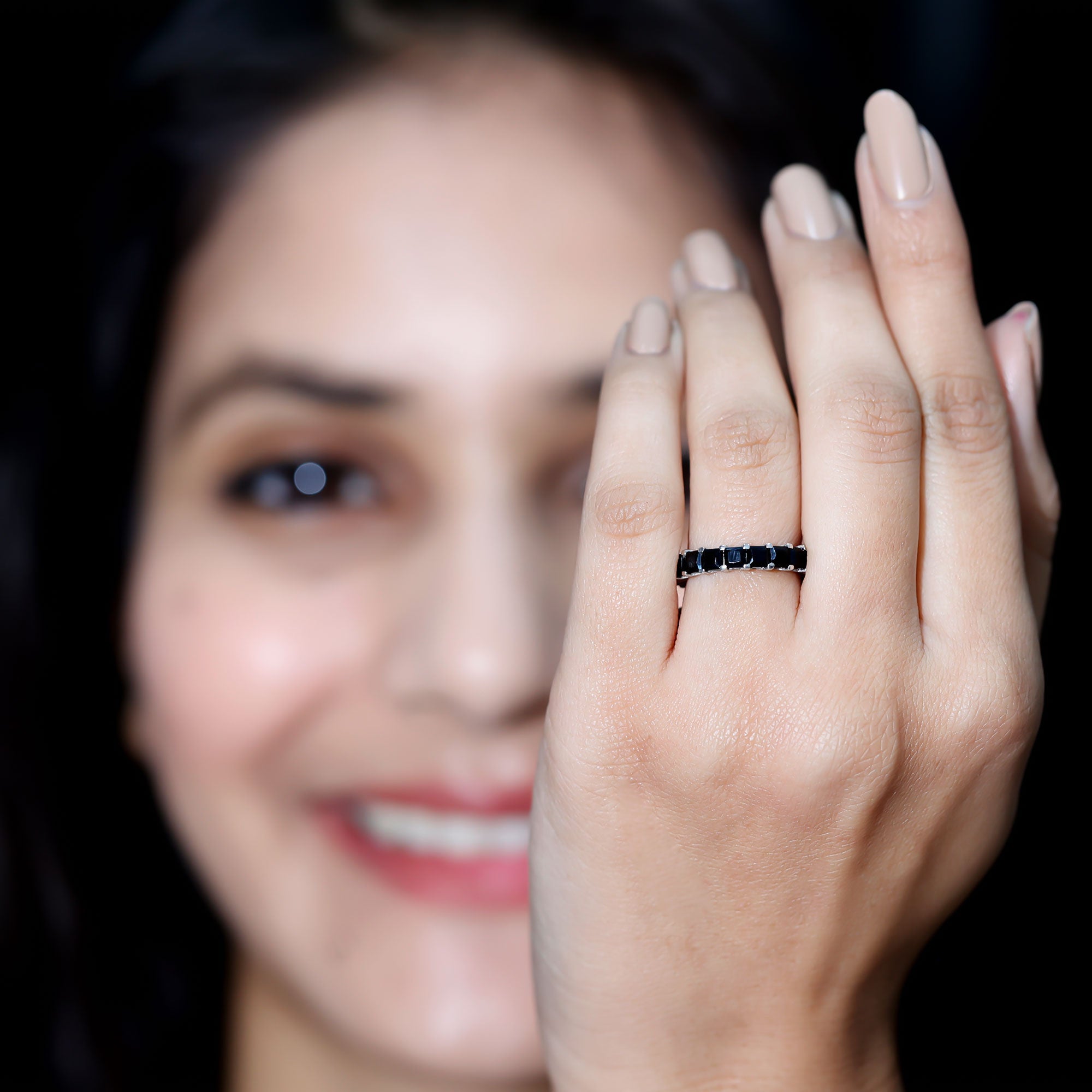 Princess Cut Black Onyx Full Eternity Wedding Band AAA - Rosec Jewels