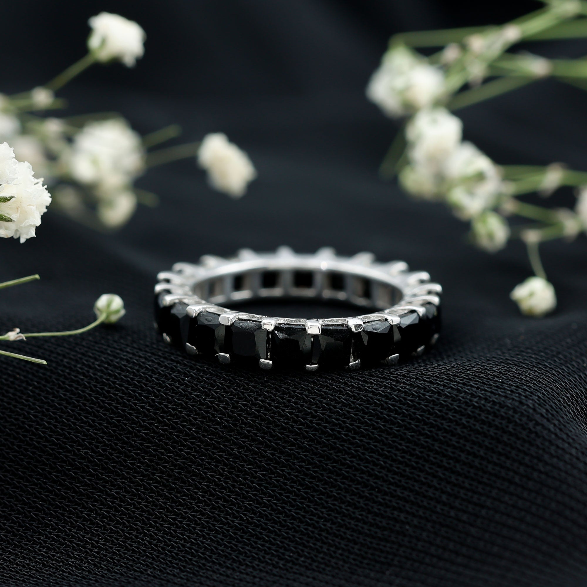 Princess Cut Black Onyx Full Eternity Wedding Band AAA - Rosec Jewels