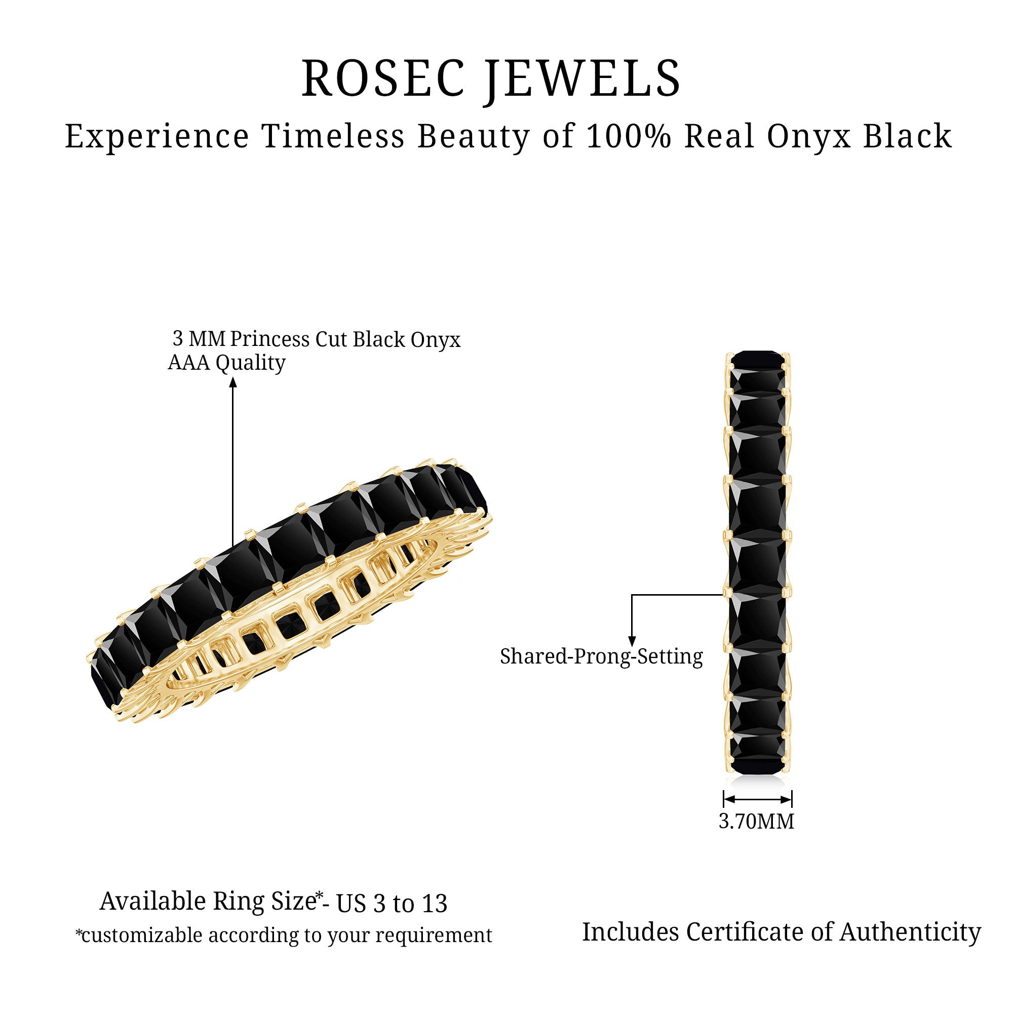 Princess Cut Black Onyx Full Eternity Wedding Band AAA - Rosec Jewels