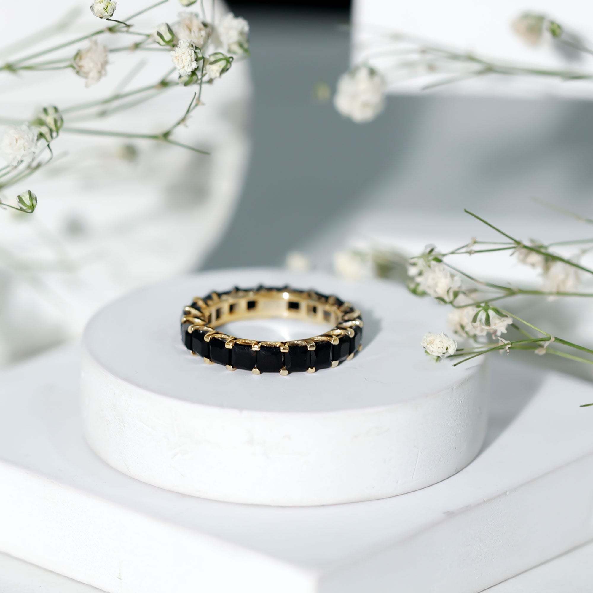 Princess Cut Black Onyx Full Eternity Wedding Band AAA - Rosec Jewels
