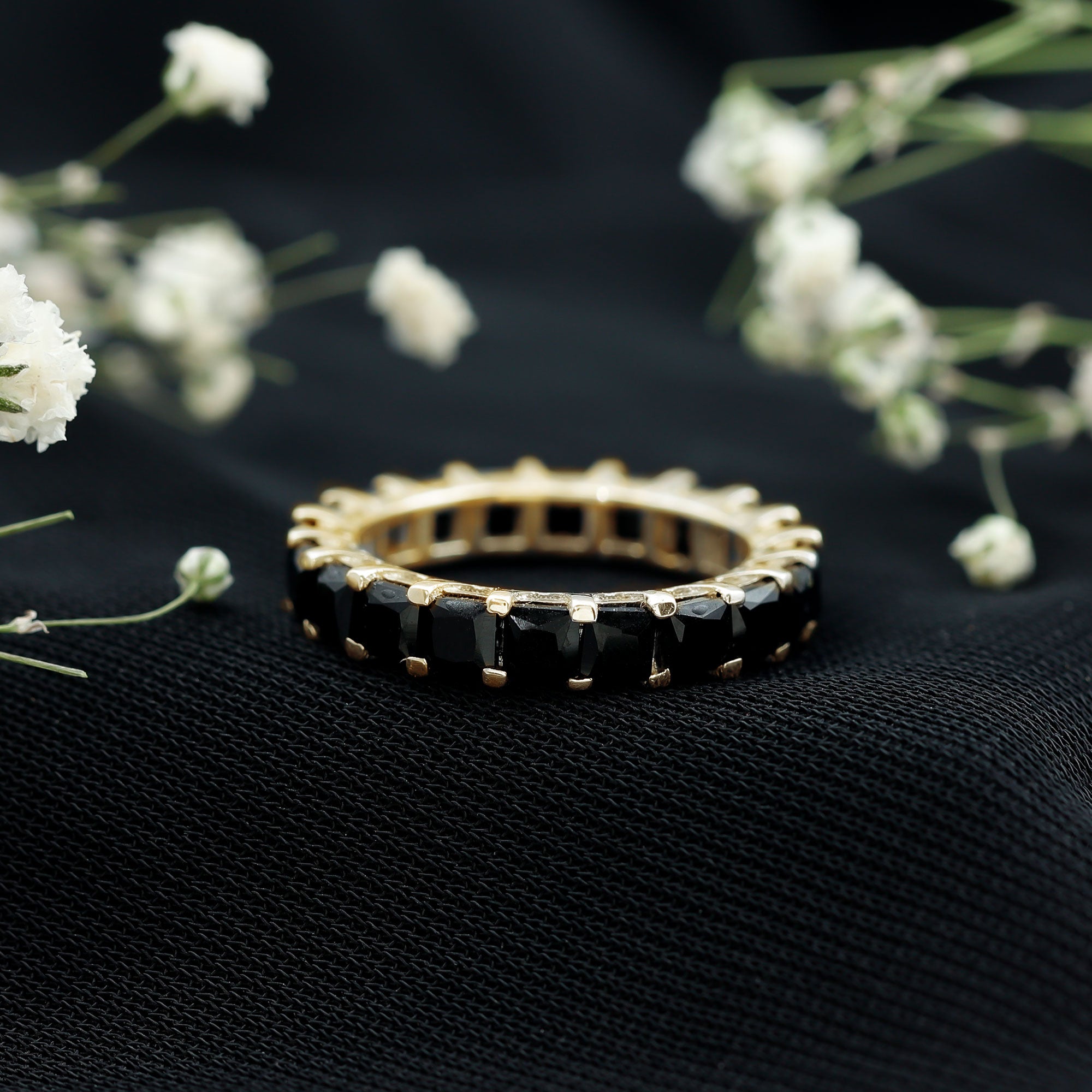 Princess Cut Black Onyx Full Eternity Wedding Band AAA - Rosec Jewels