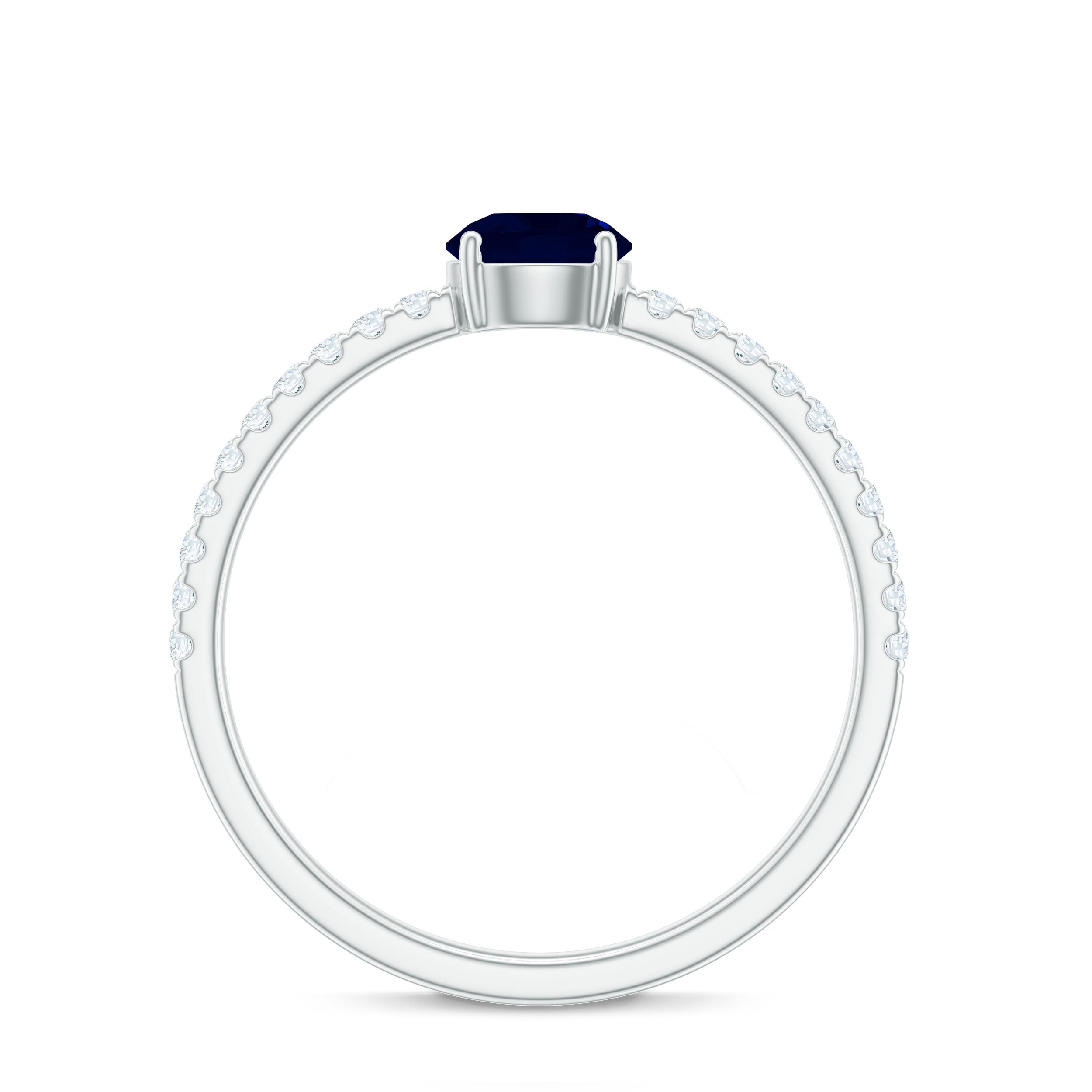 0.95 Carat Round Blue Sapphire Solitaire Ring with Diamond Side Stones AAA - Rosec Jewels