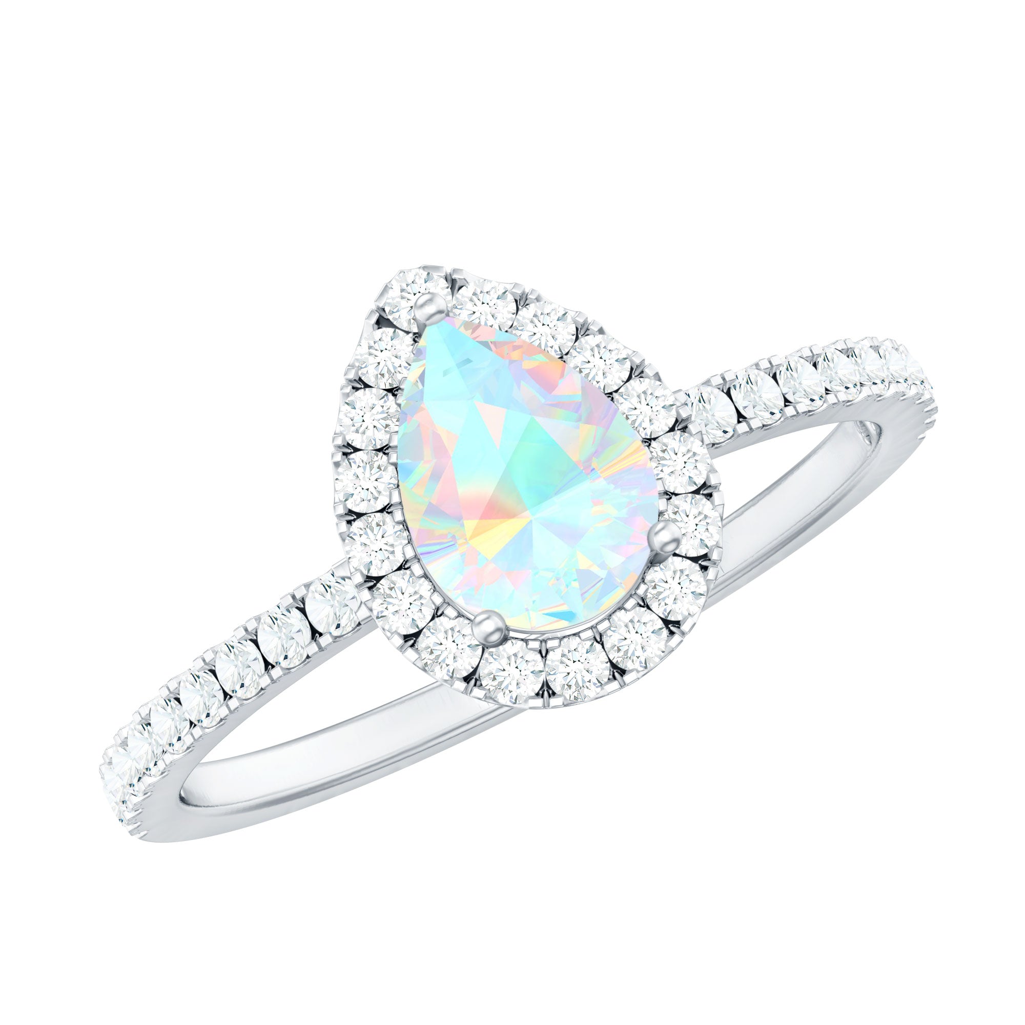 Natural 5X7mm Ethiopian Opal Teardrop Engagement Ring with Diamond Halo