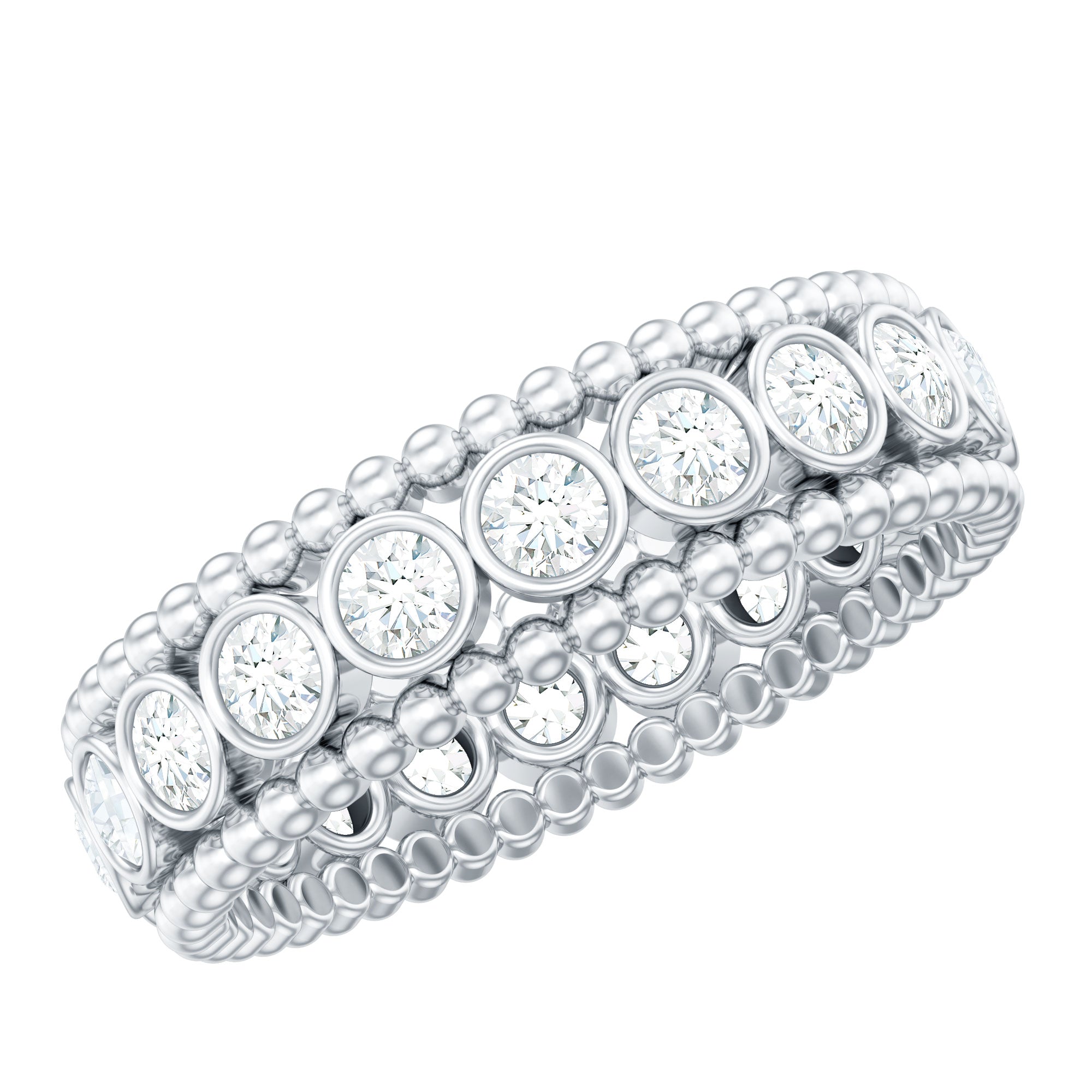 Bezel Set Moissanite Full Eternity Wedding Band with Beaded Detail