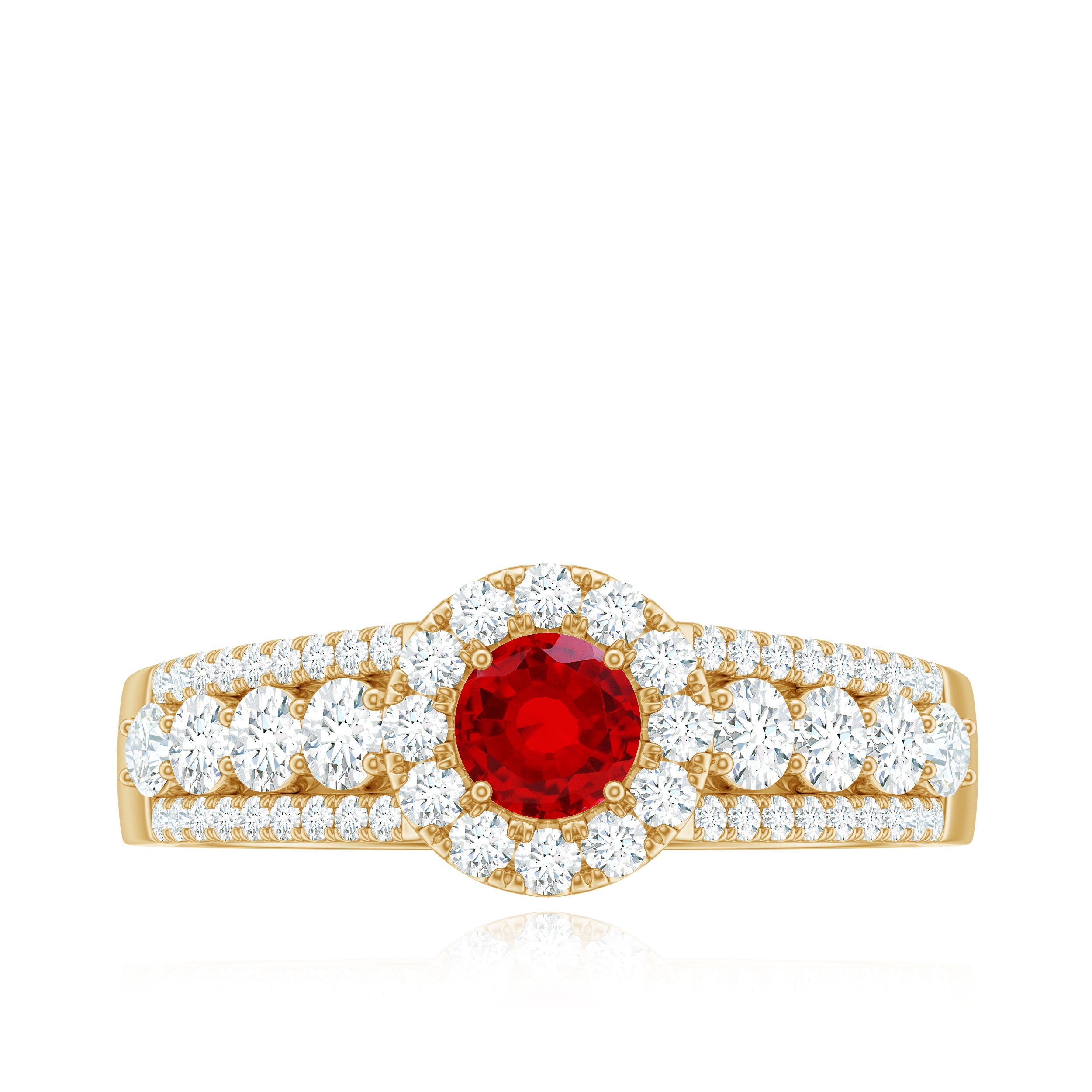 Rosec Jewels-Lab Created Ruby Side Stone Engagement Ring with Moissanite