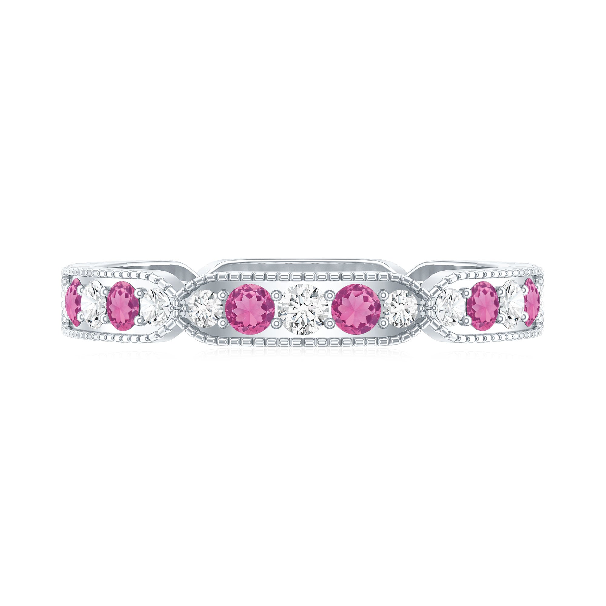 Real Pink Tourmaline and Diamond Eternity Band Ring AAA - Rosec Jewels