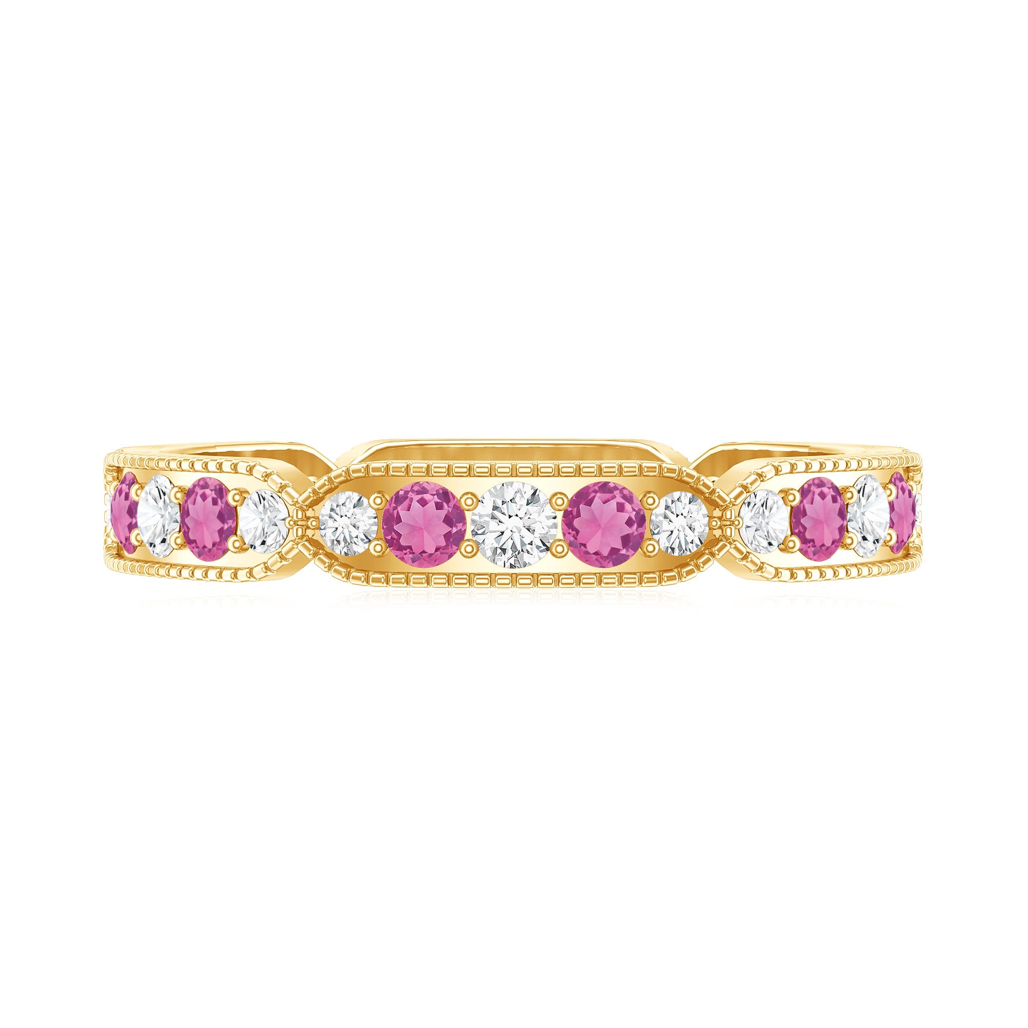 Real Pink Tourmaline and Diamond Eternity Band Ring AAA - Rosec Jewels