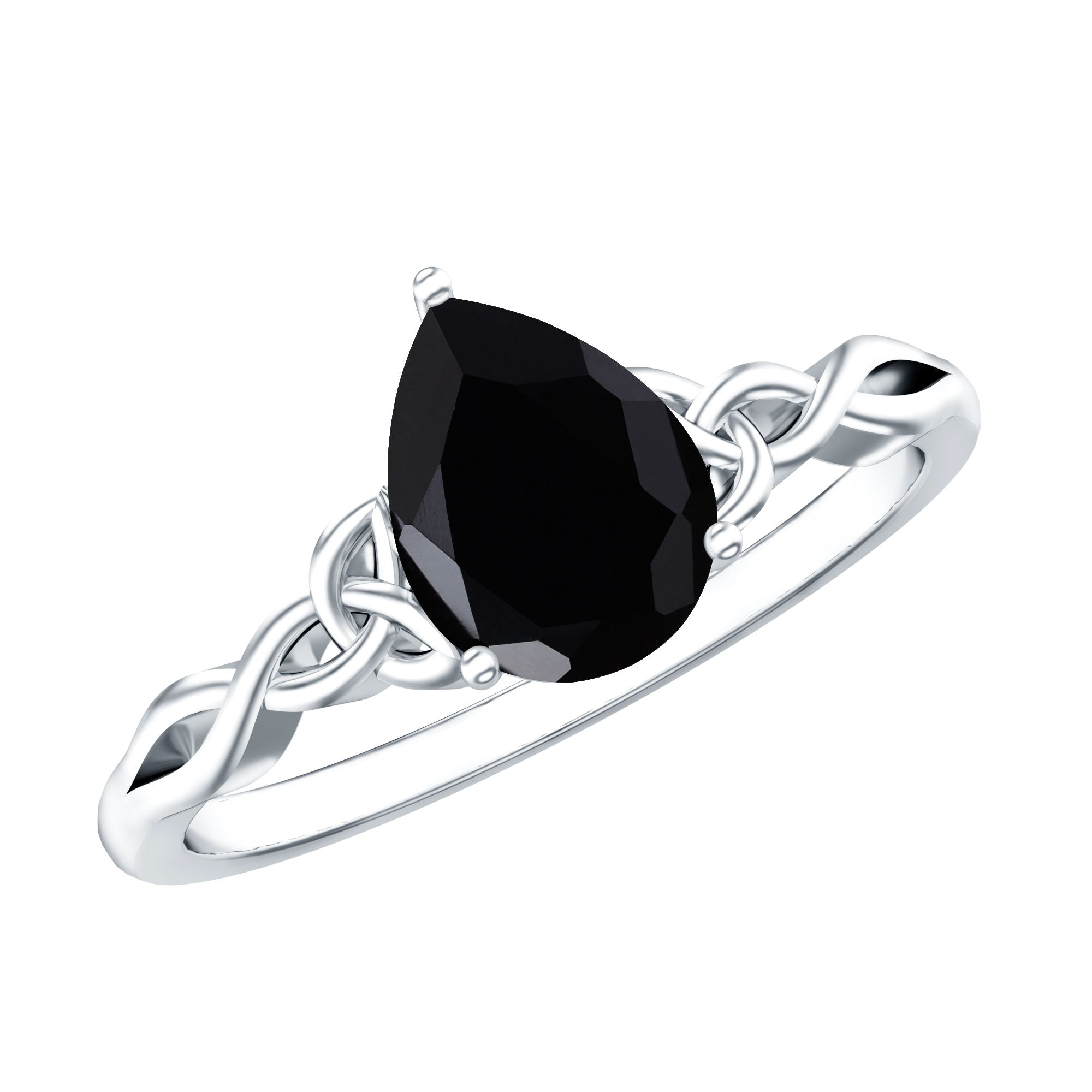 Solitaire Pear Cut Black Onyx Engagement Ring with Celtic Band AAA - Rosec Jewels