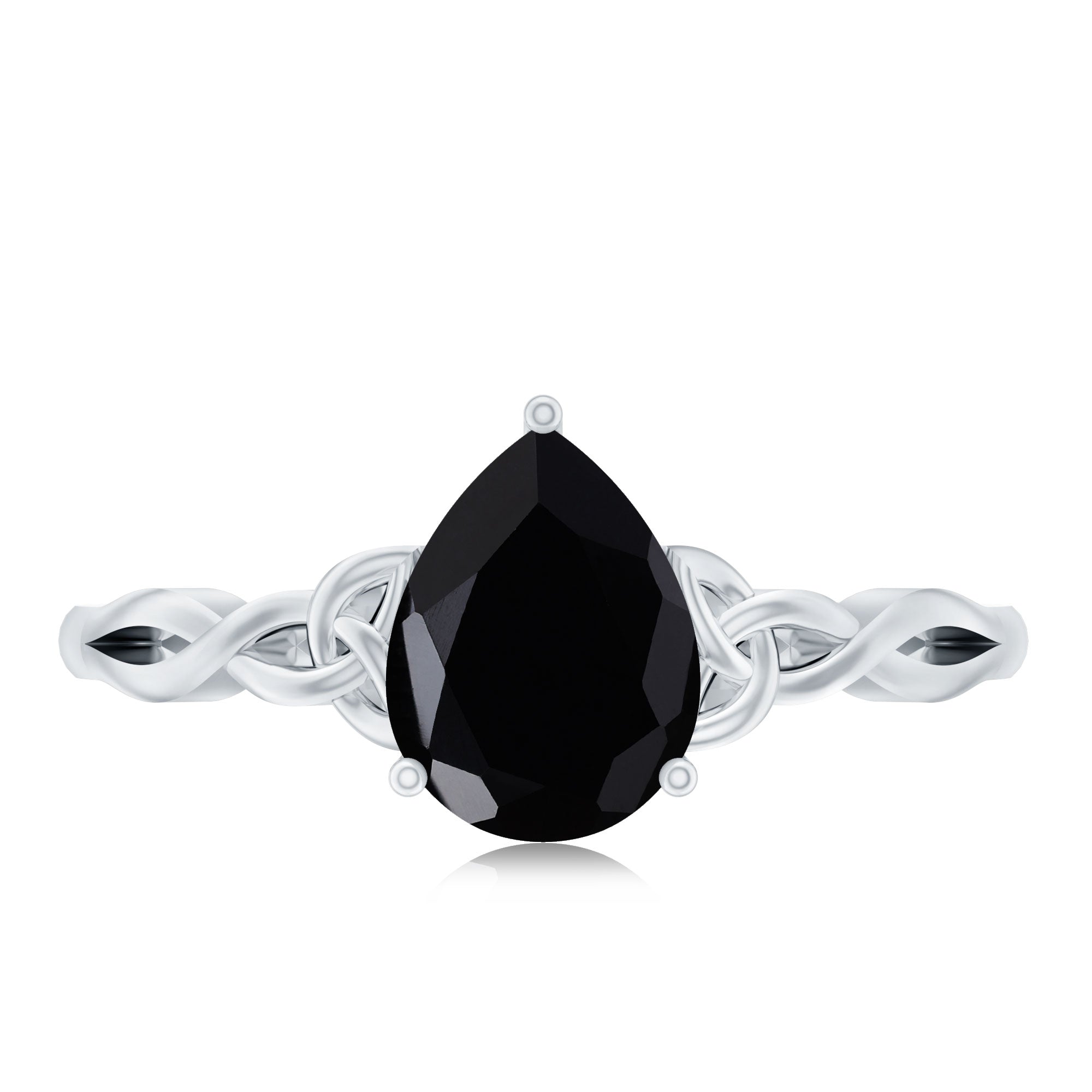 Solitaire Pear Cut Black Onyx Engagement Ring with Celtic Band AAA - Rosec Jewels