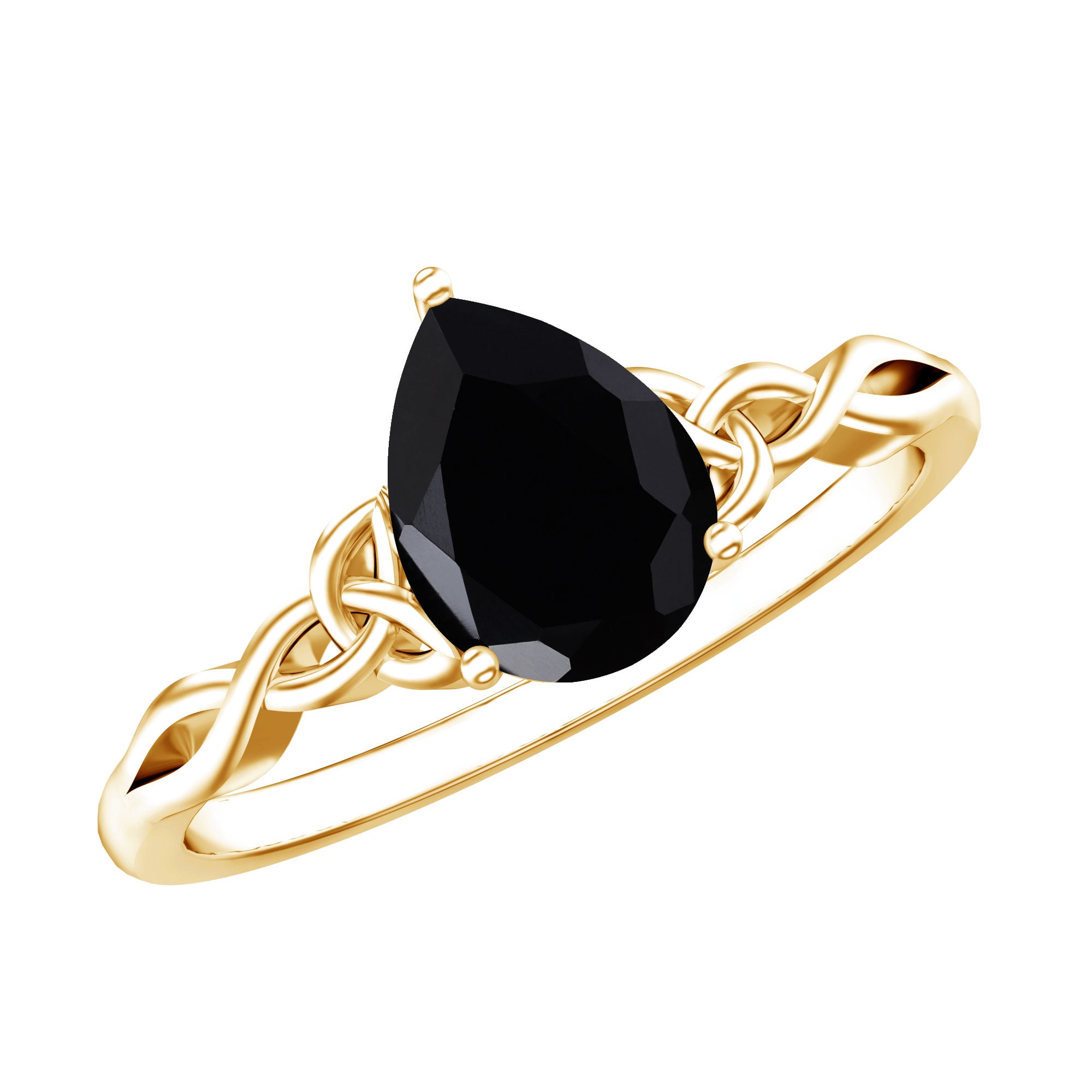 Solitaire Pear Cut Black Onyx Engagement Ring with Celtic Band AAA - Rosec Jewels